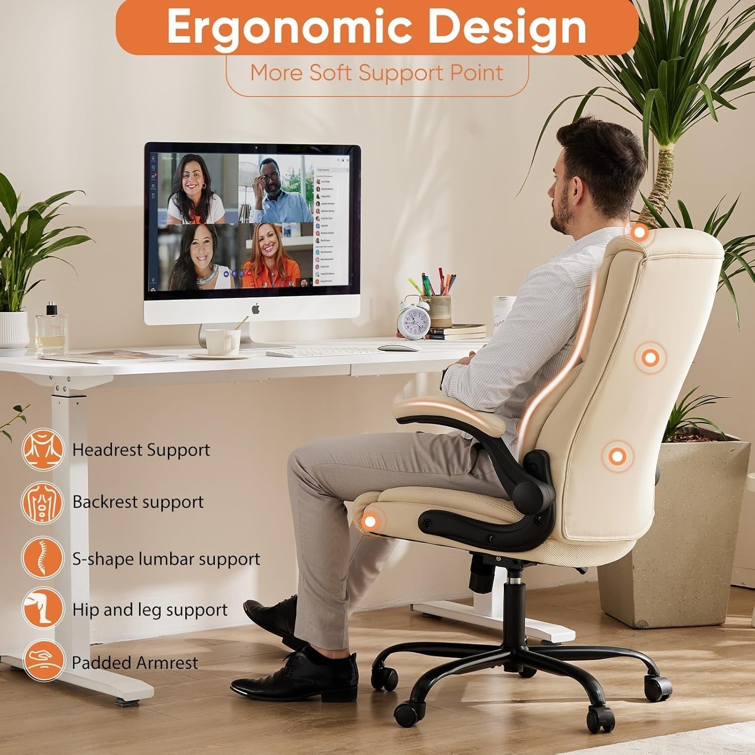 Ergonomic Gaming Chair With Flip Up Arms And PU Leather