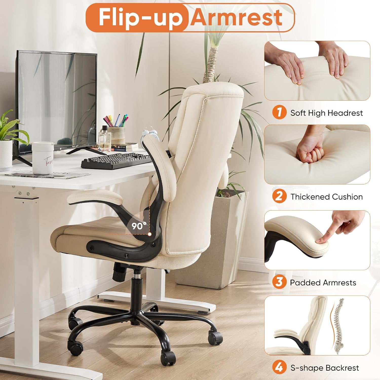 Ergonomic Gaming Chair With Flip Up Arms And PU Leather