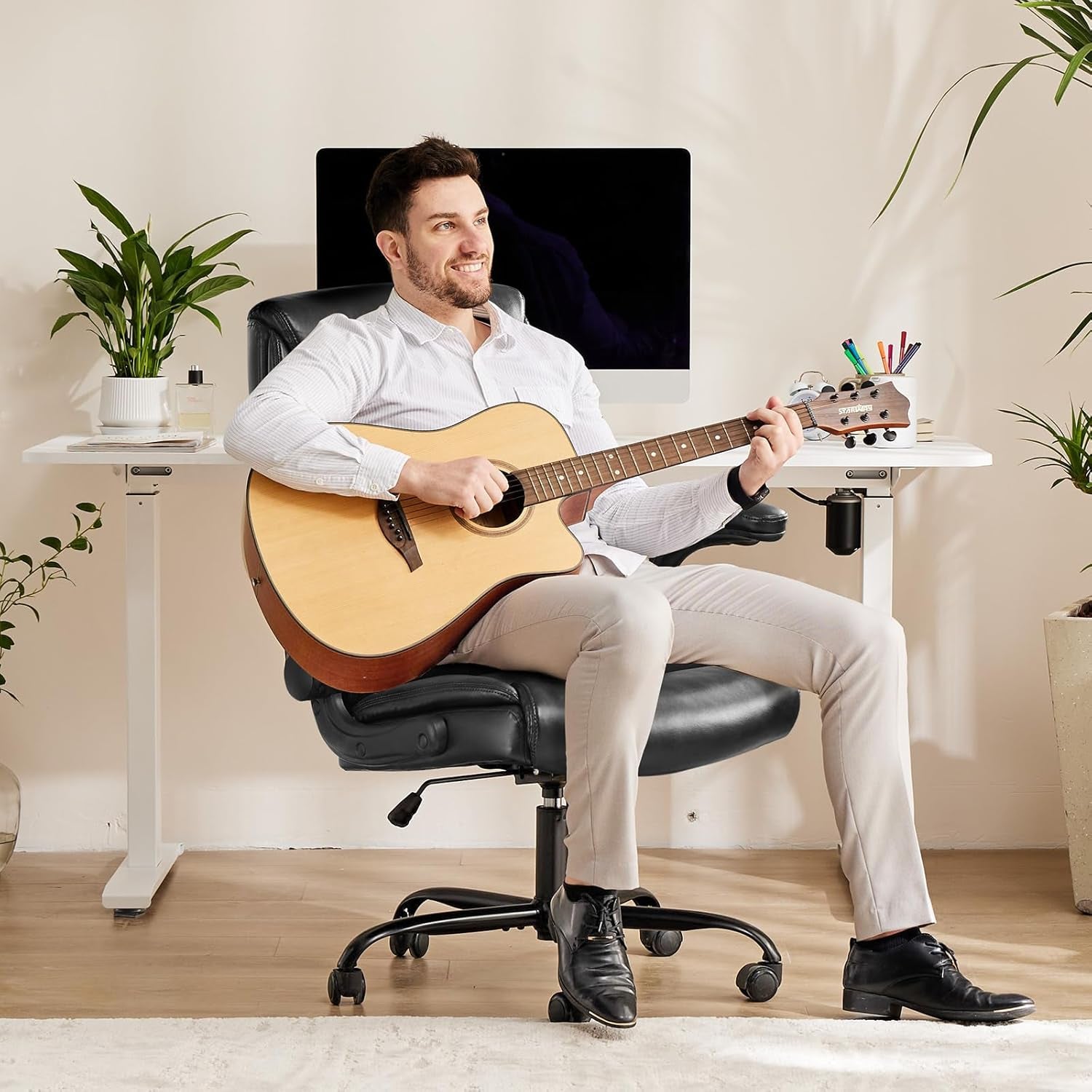 Ergonomic Gaming Chair With Flip Up Arms PU Leather