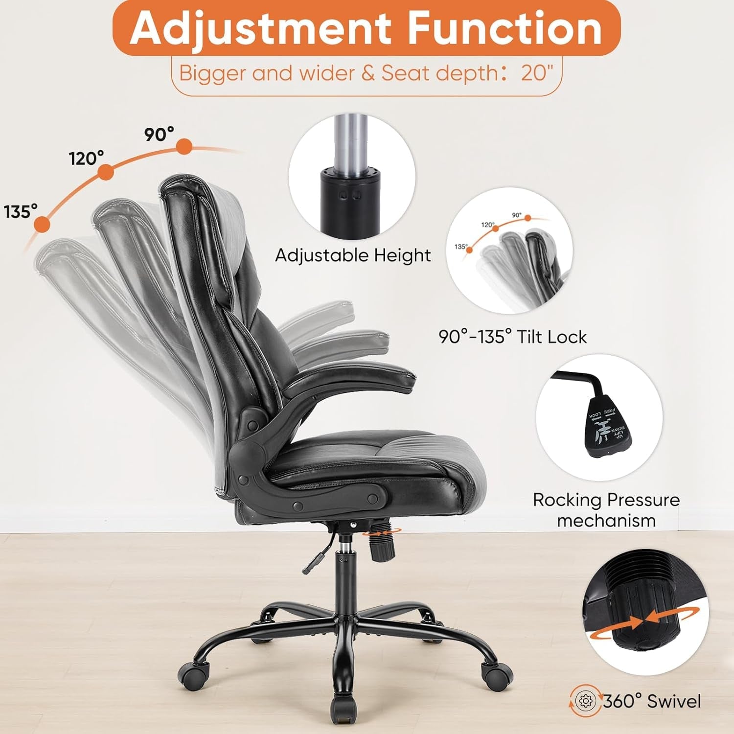 Ergonomic Gaming Chair With Flip Up Arms PU Leather