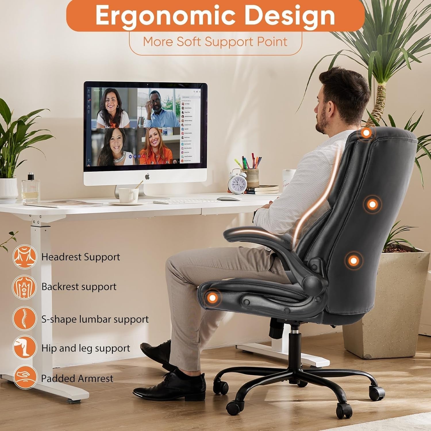 Ergonomic Gaming Chair With Flip Up Arms PU Leather