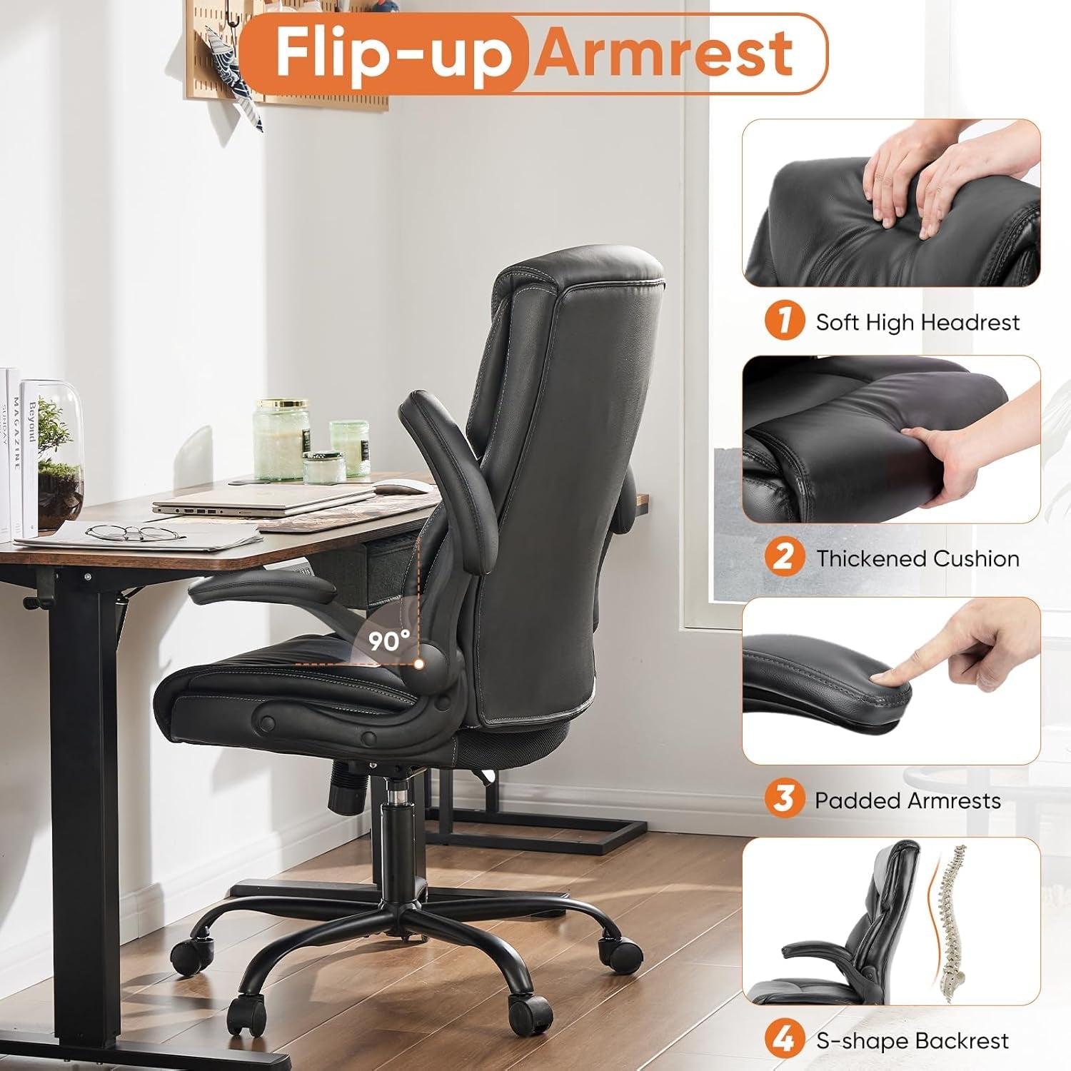 Ergonomic Gaming Chair With Flip Up Arms PU Leather