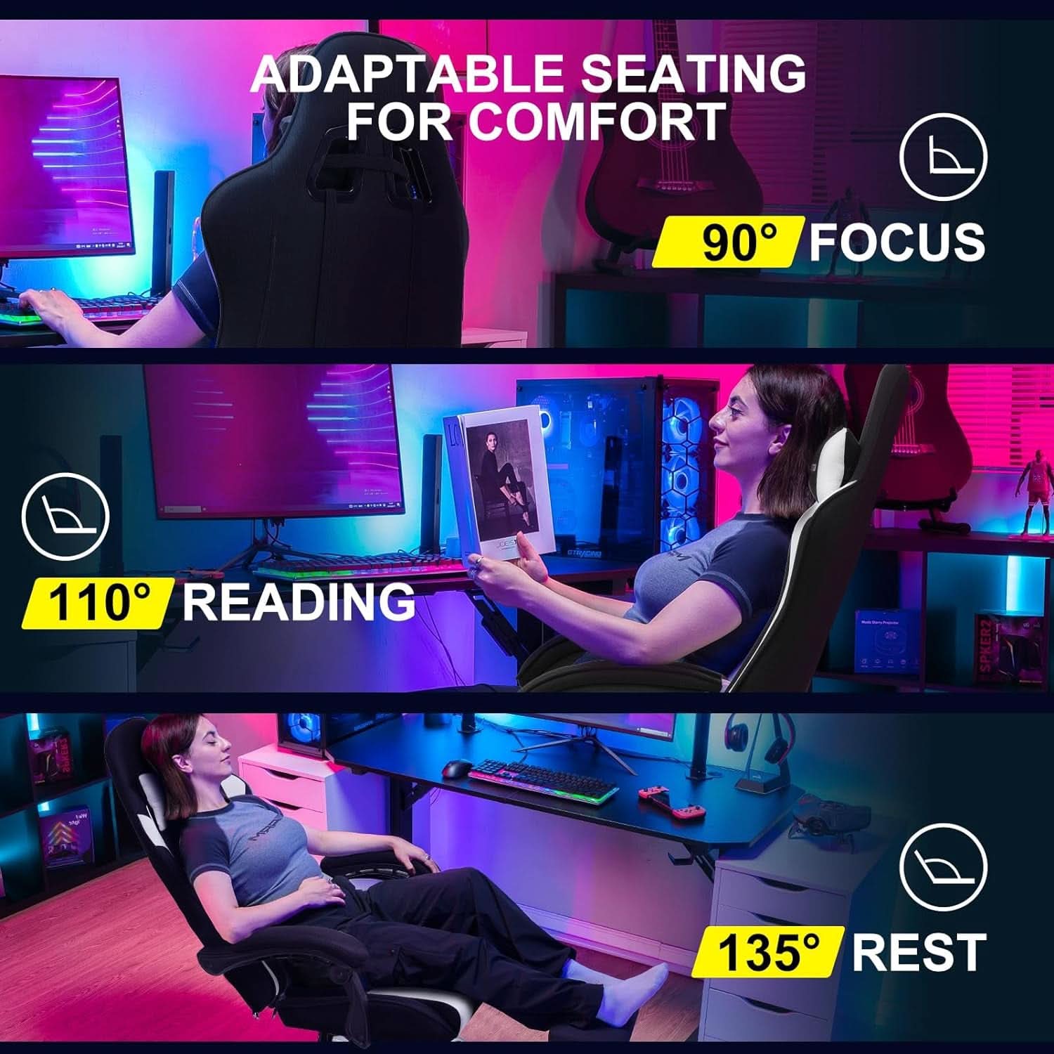 Ergonomic Gaming Chair With Footrest And Lumbar Support