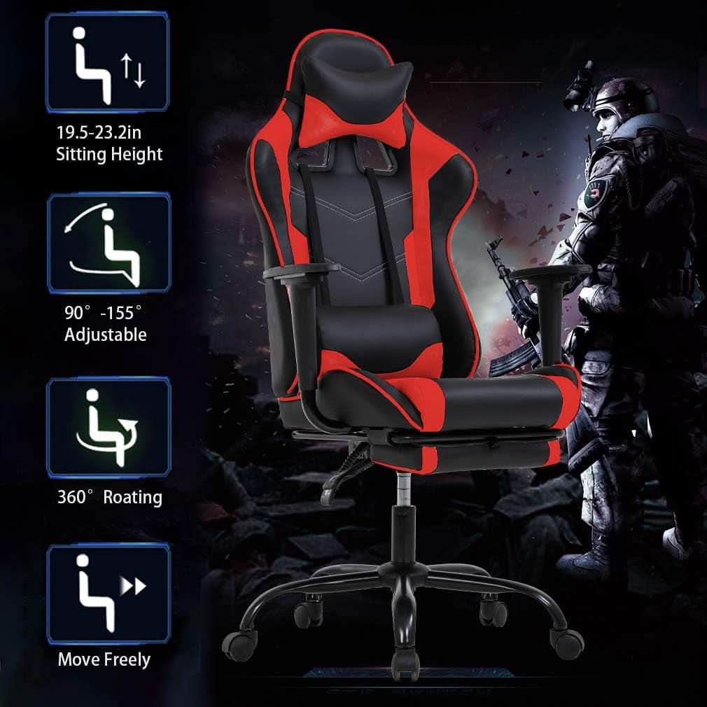 Ergonomic Gaming Chair With Footrest And Lumbar Support Red
