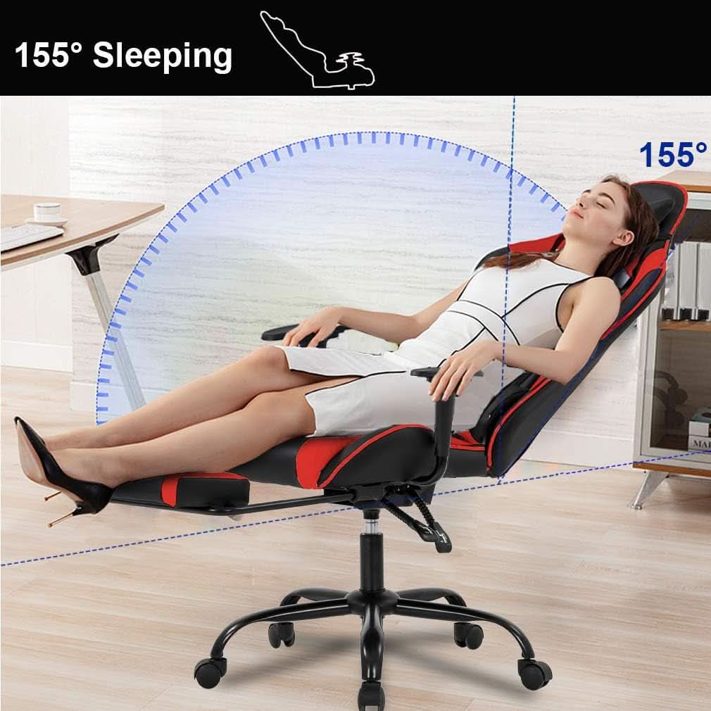 Ergonomic Gaming Chair With Footrest And Lumbar Support Red