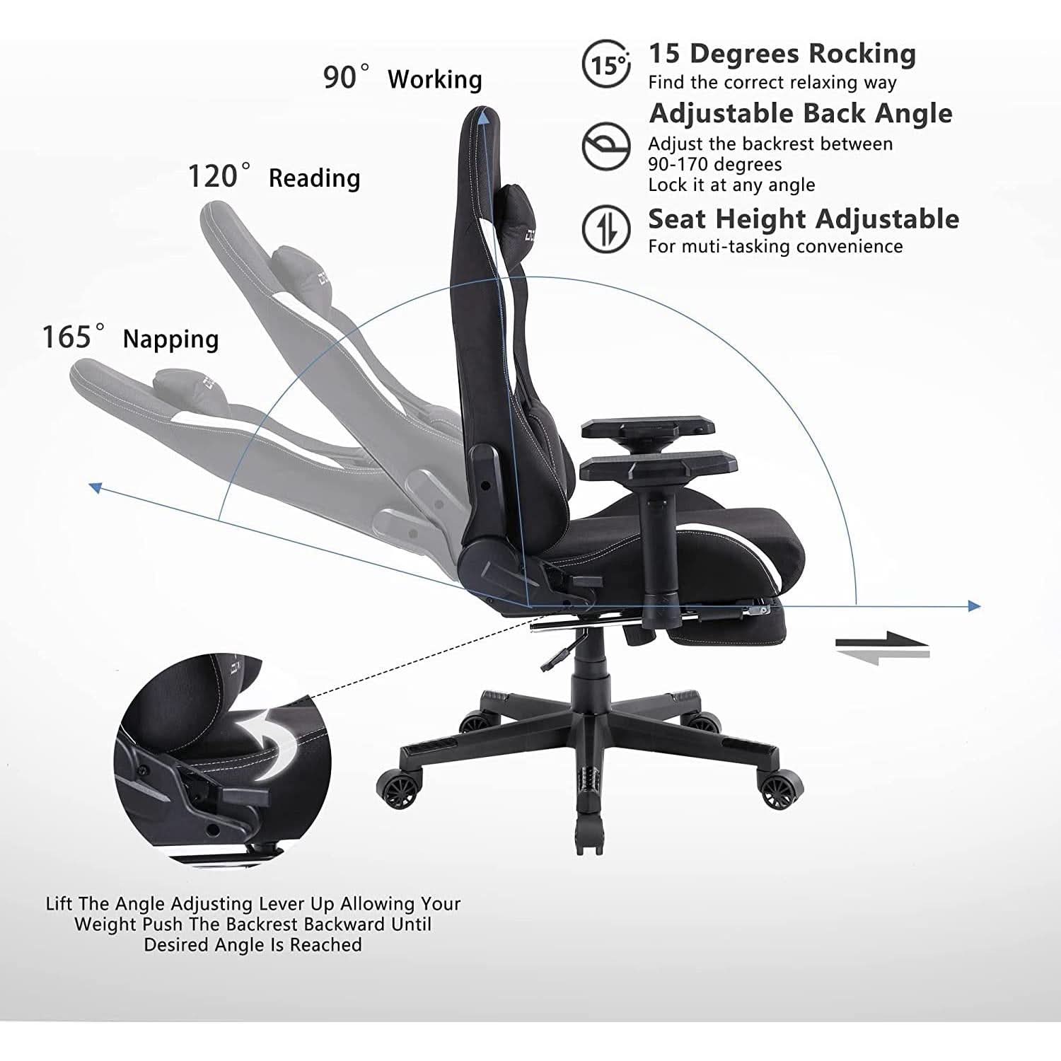 Ergonomic Gaming Chair With Massage And Footrest Comfort