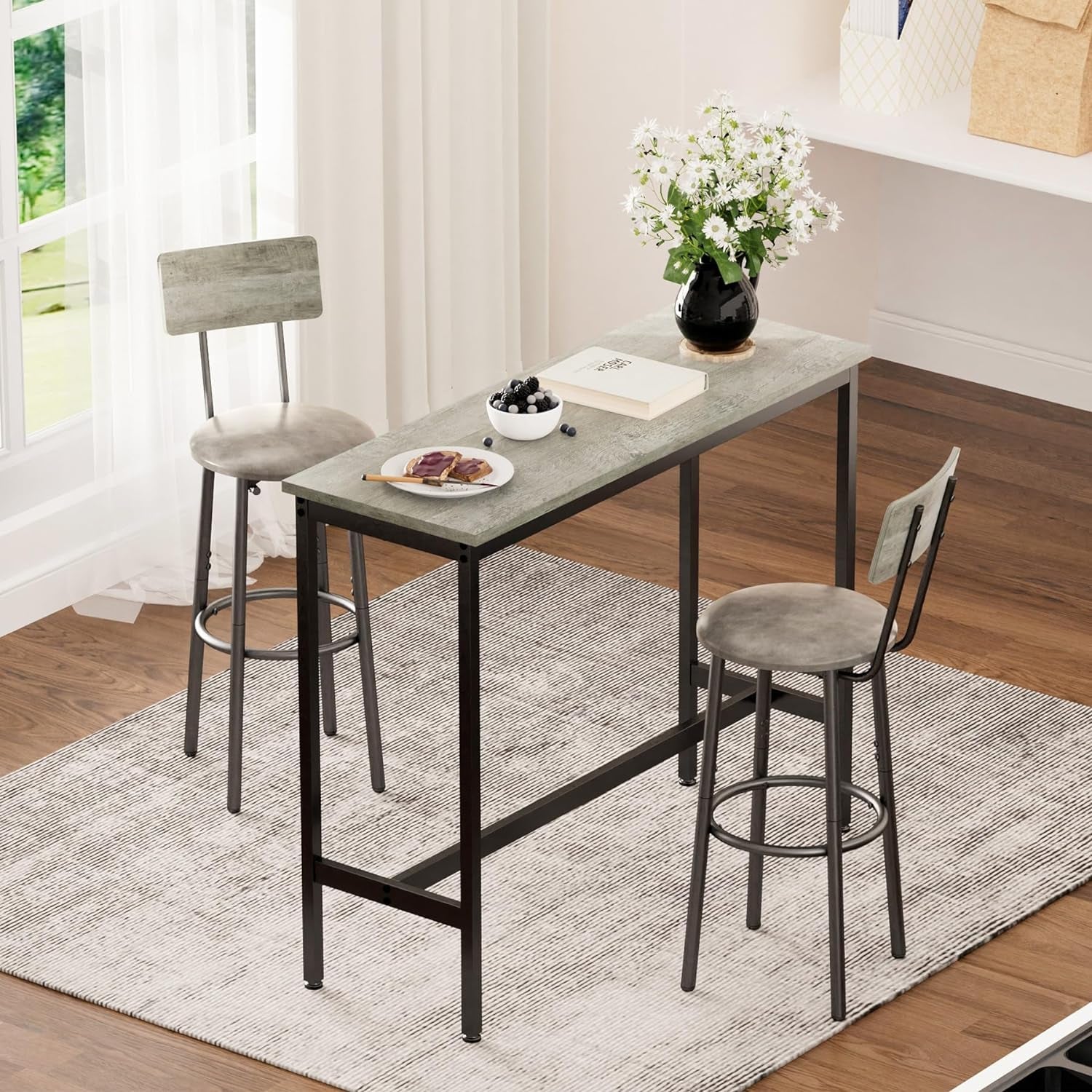 Ergonomic Gray and Black Bar Stools with Backrest