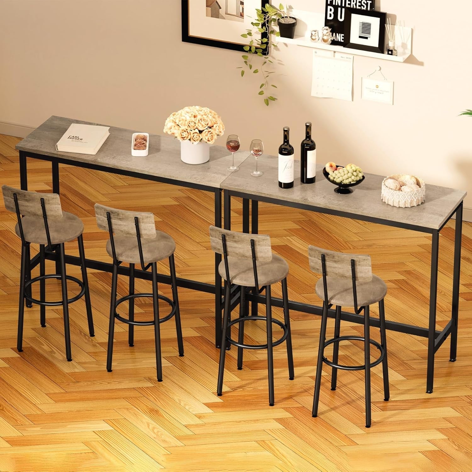 Ergonomic Gray and Black Bar Stools with Backrest