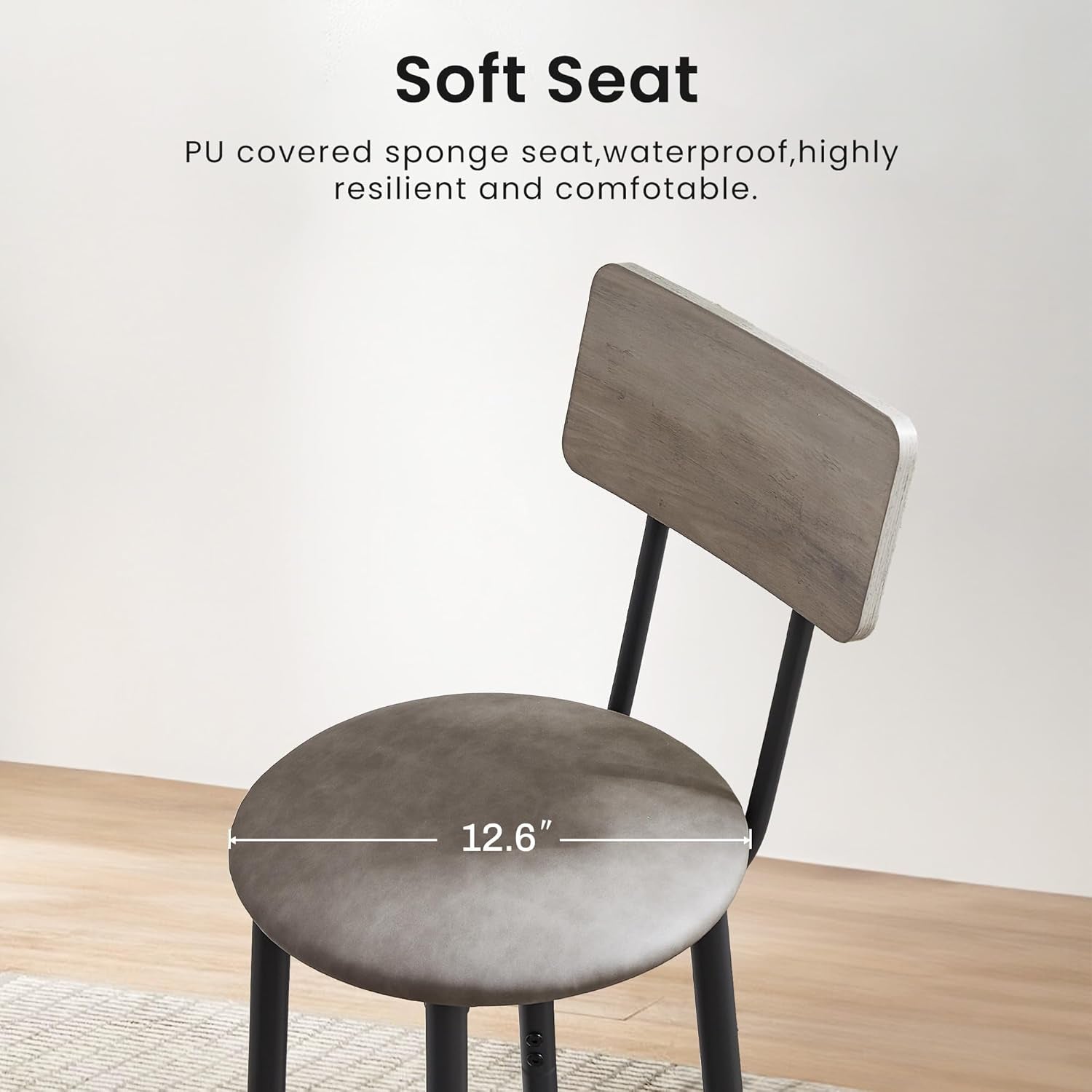 Ergonomic Gray and Black Bar Stools with Backrest