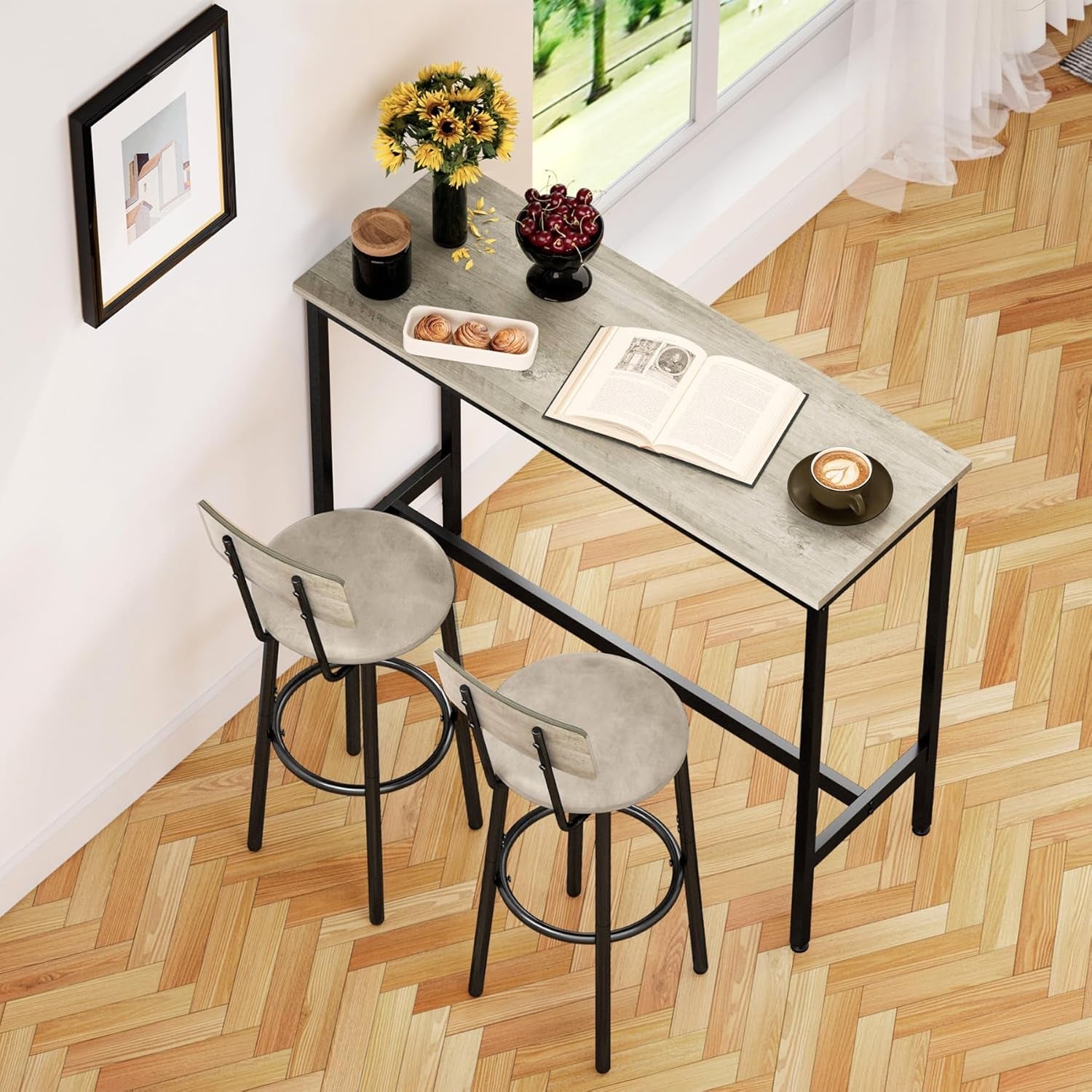 Ergonomic Gray and Black Bar Stools with Backrest