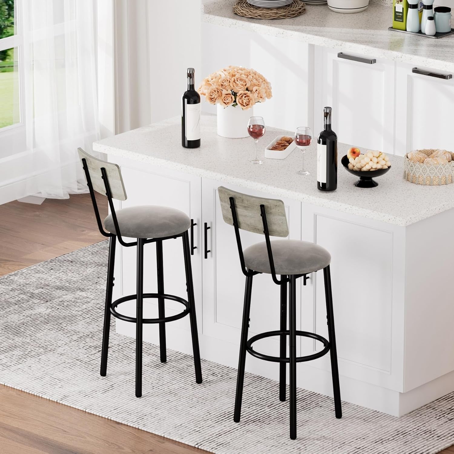 Ergonomic Gray and Black Bar Stools with Backrest