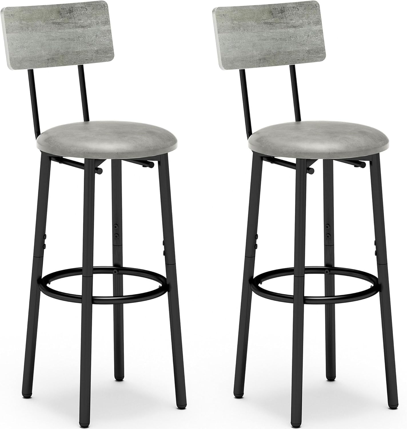 Ergonomic Gray and Black Bar Stools with Backrest