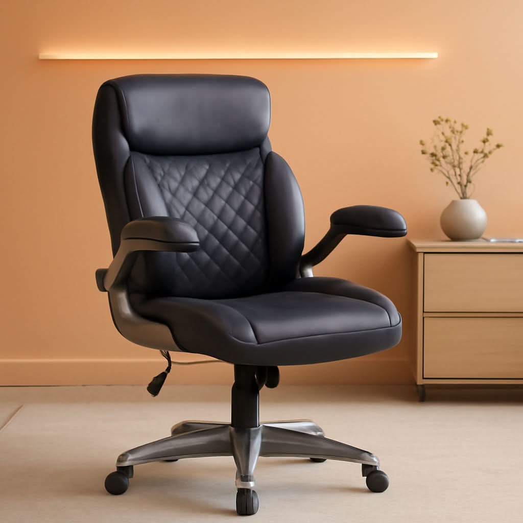 Ergonomic Grey Leather Desk Chair With Adjustable Height