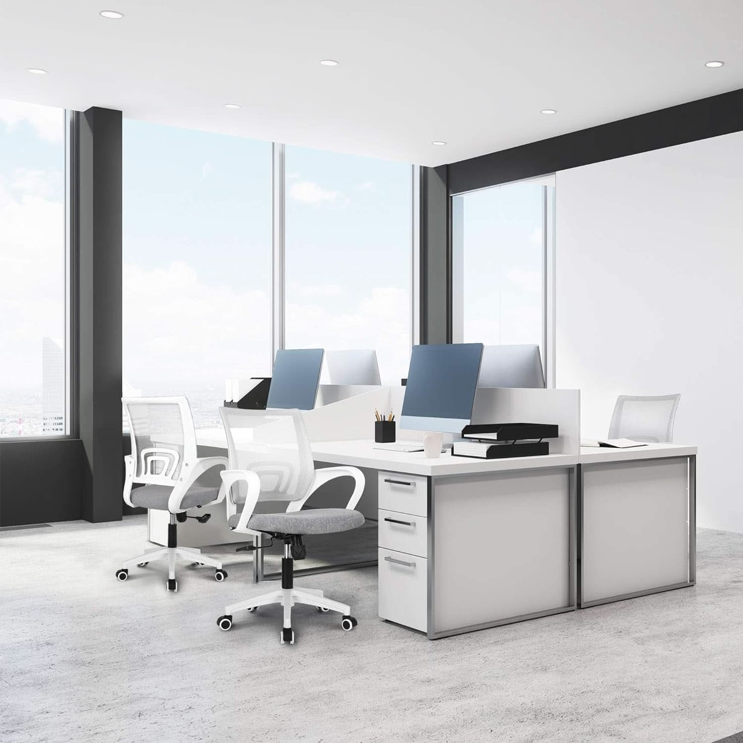 Ergonomic Grey Office Chair With Lumbar Support Mesh