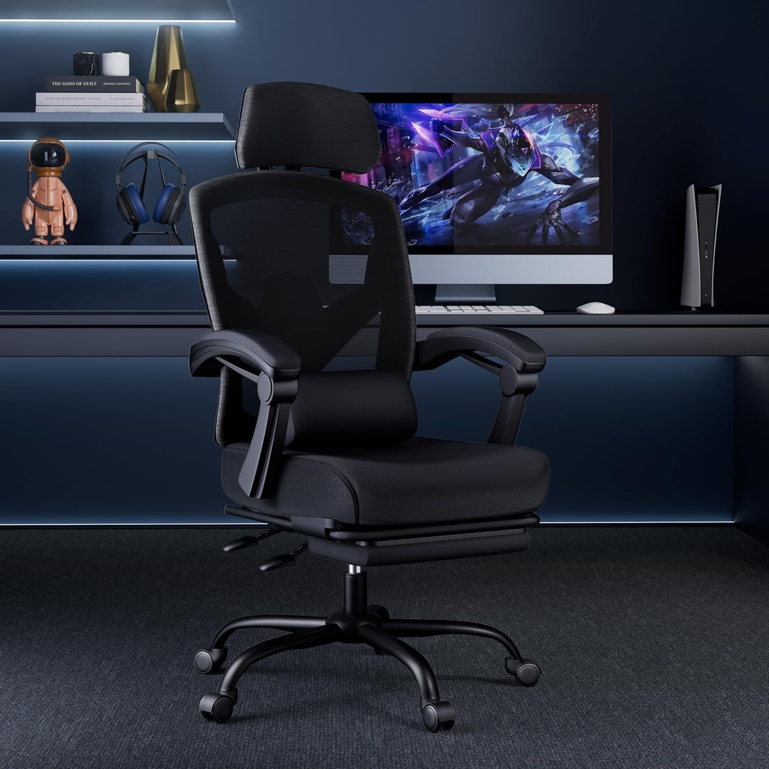 Ergonomic High Back Desk Chair With Footrest Wheels Black