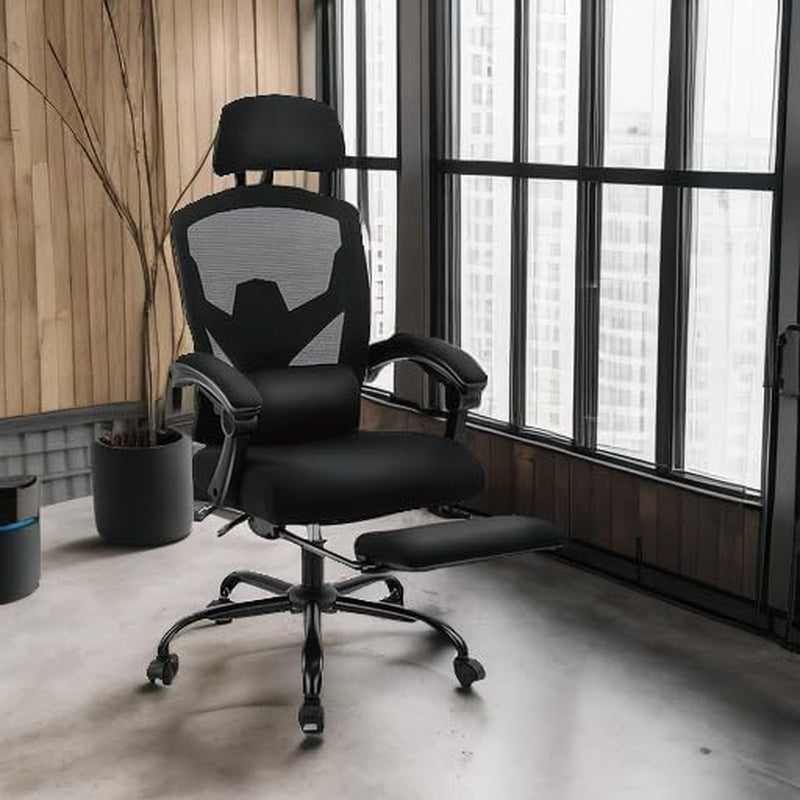 Ergonomic High Back Desk Chair With Footrest Wheels Black