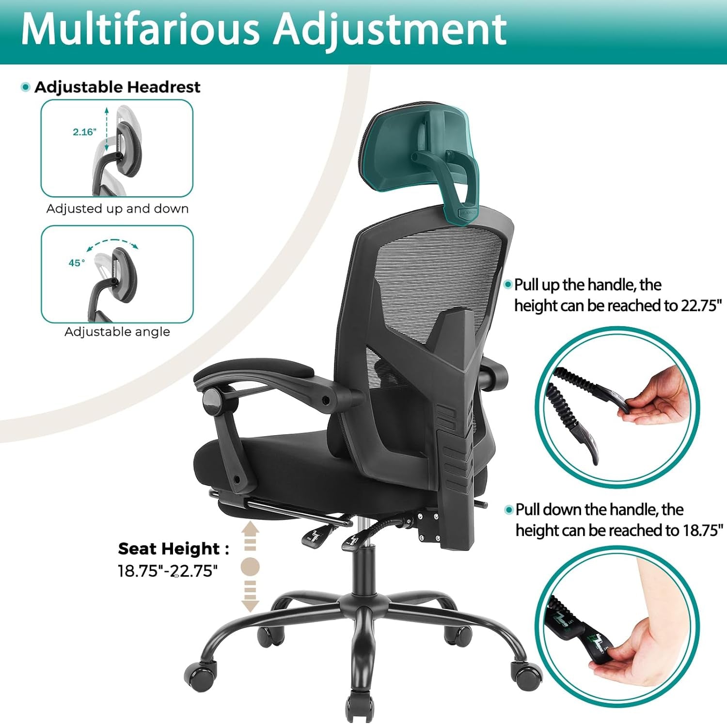 Ergonomic High Back Desk Chair With Footrest Wheels Black