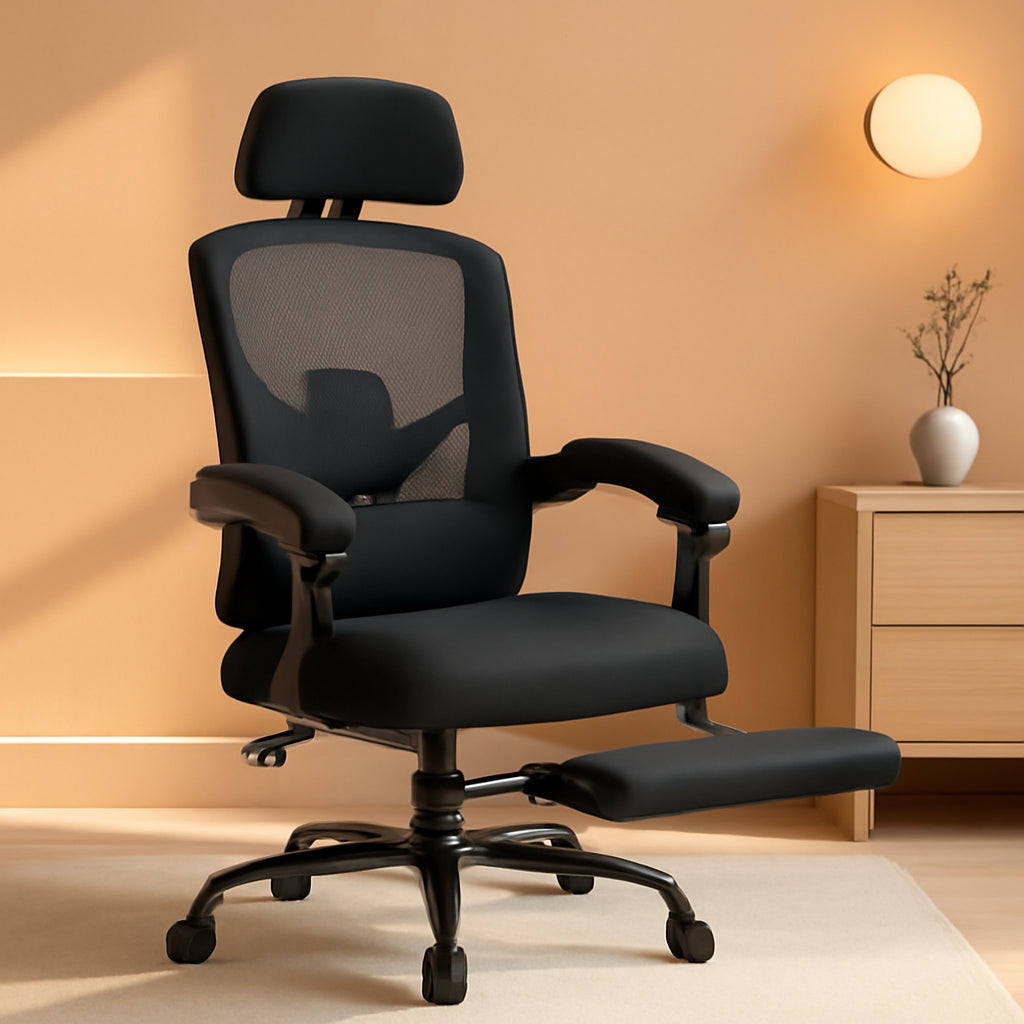Ergonomic High Back Desk Chair With Footrest Wheels Black