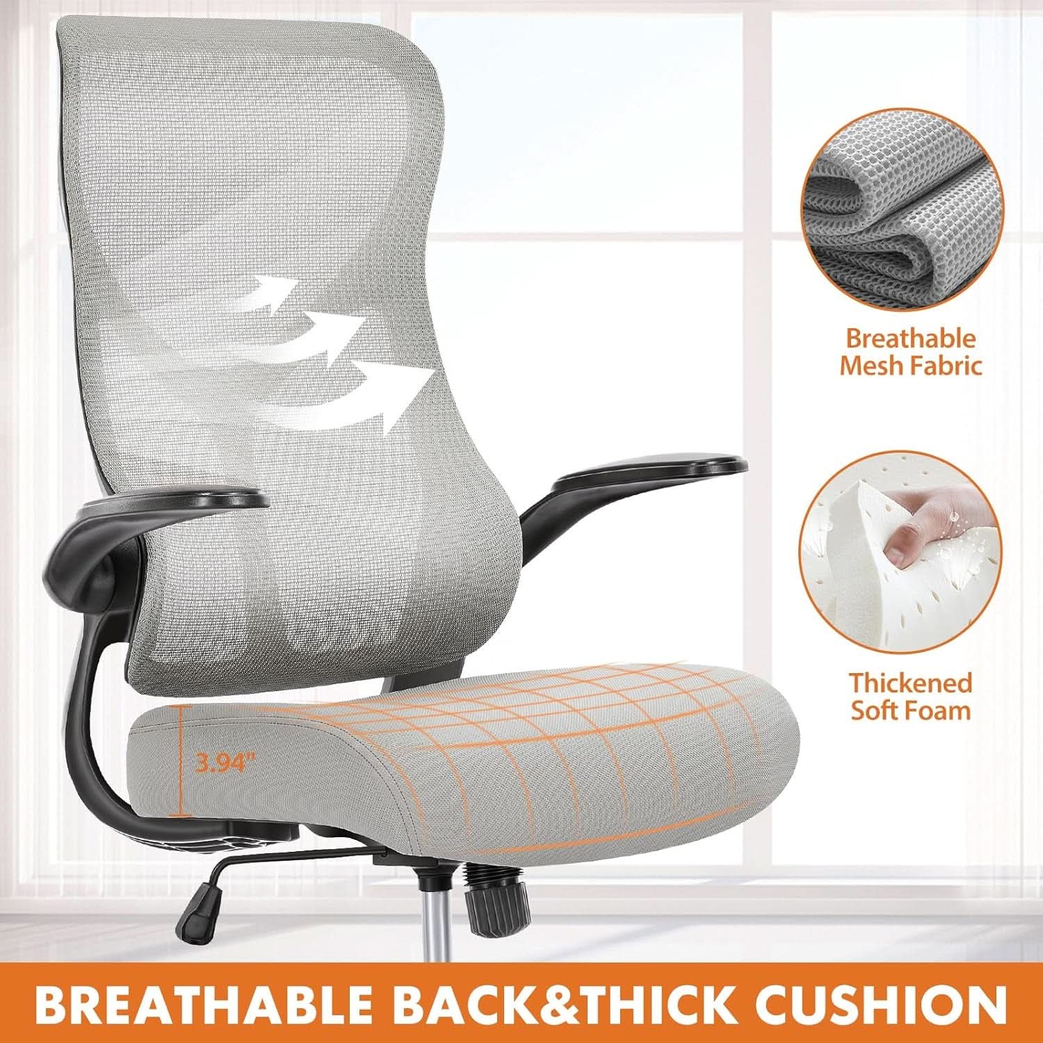 Ergonomic High Back Mesh Office Chair With Lumbar Grey