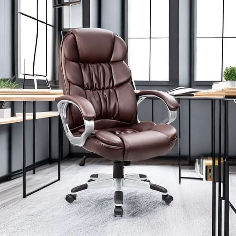 Ergonomic High Back Office Chair Lumbar Brown PU Leather