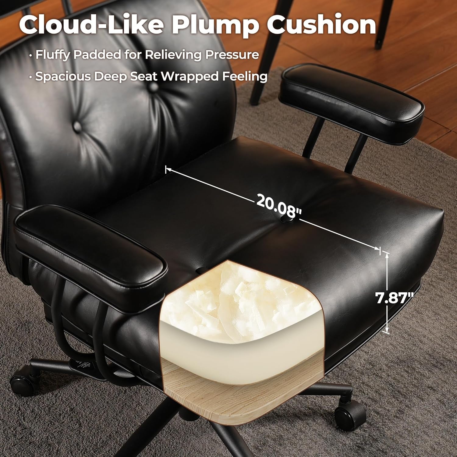 Ergonomic Leather Office Chair With Lumbar Support Black