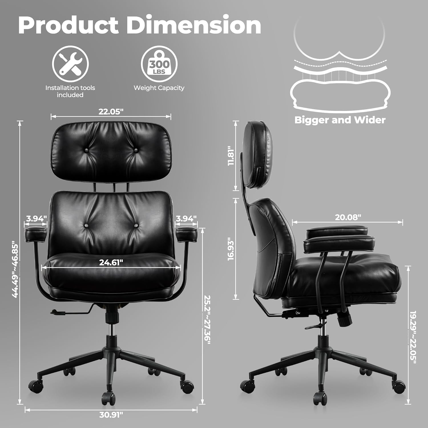 Ergonomic Leather Office Chair With Lumbar Support Black