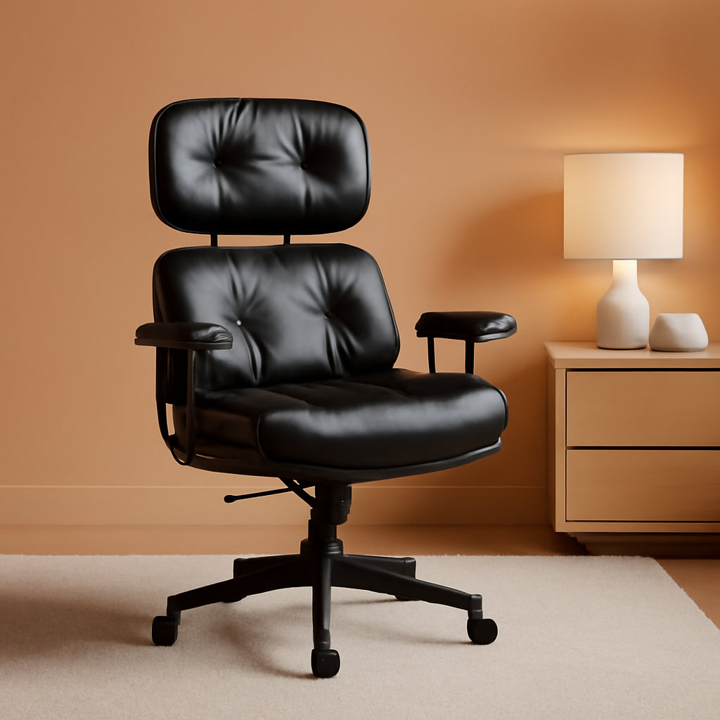 Ergonomic Leather Office Chair With Lumbar Support Black