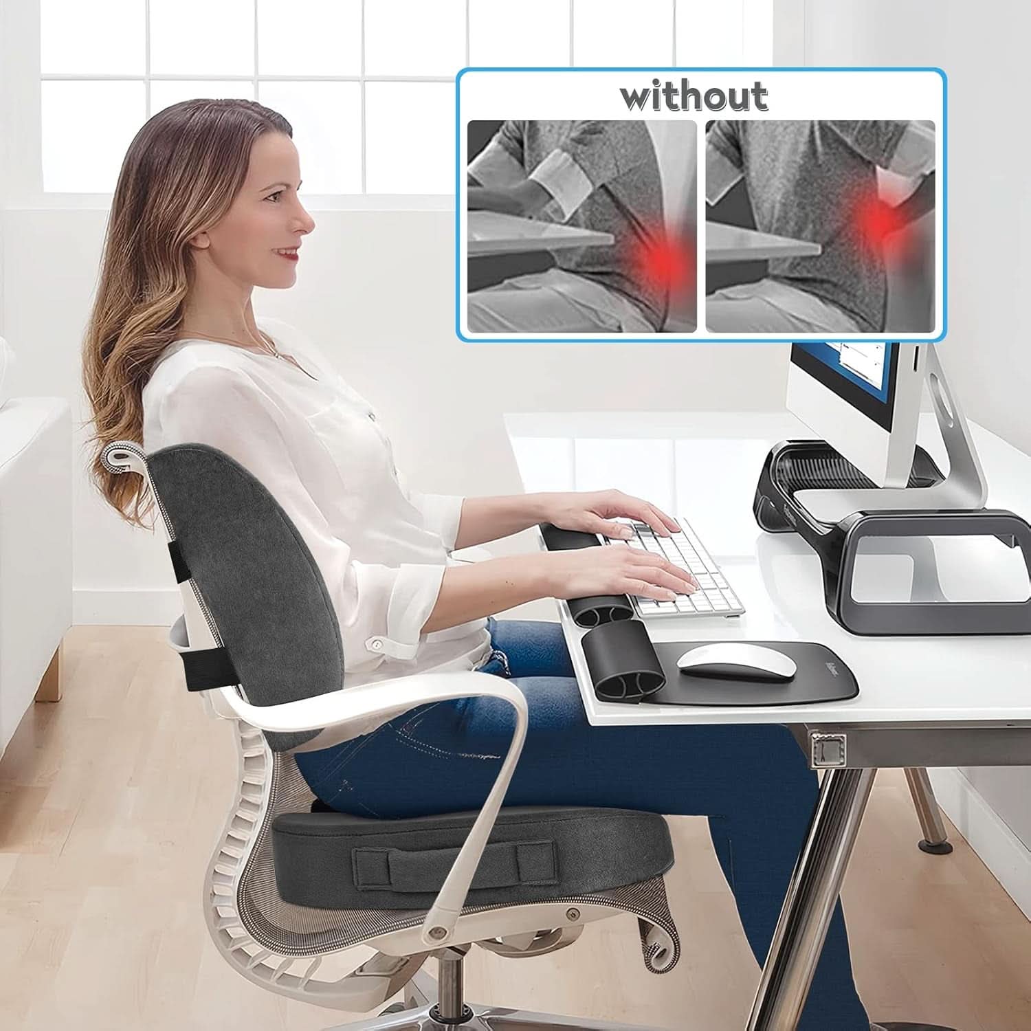 Ergonomic Memory Foam Seat Cushion Grey For Office Chair