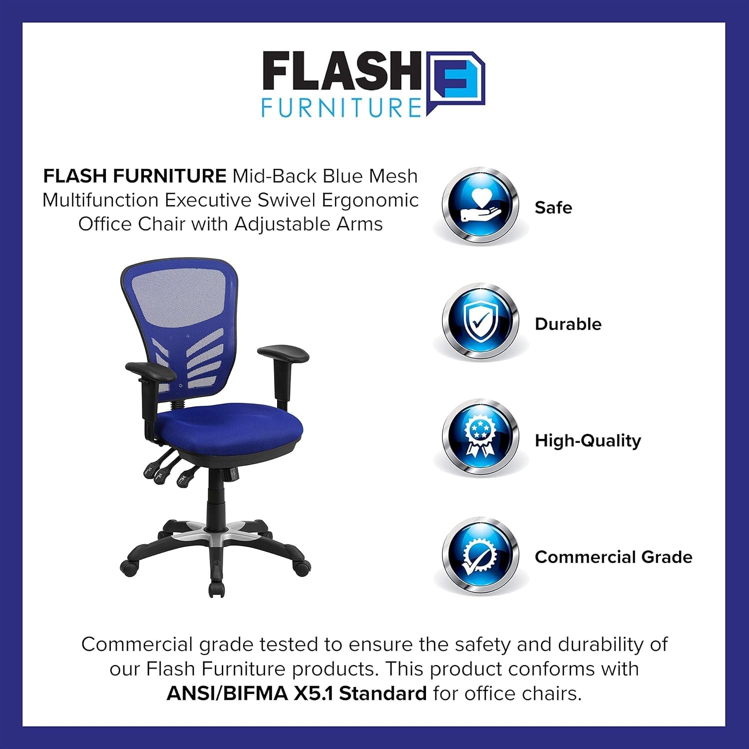 Ergonomic Mesh Office Chair Blue With Adjustable Lumbar
