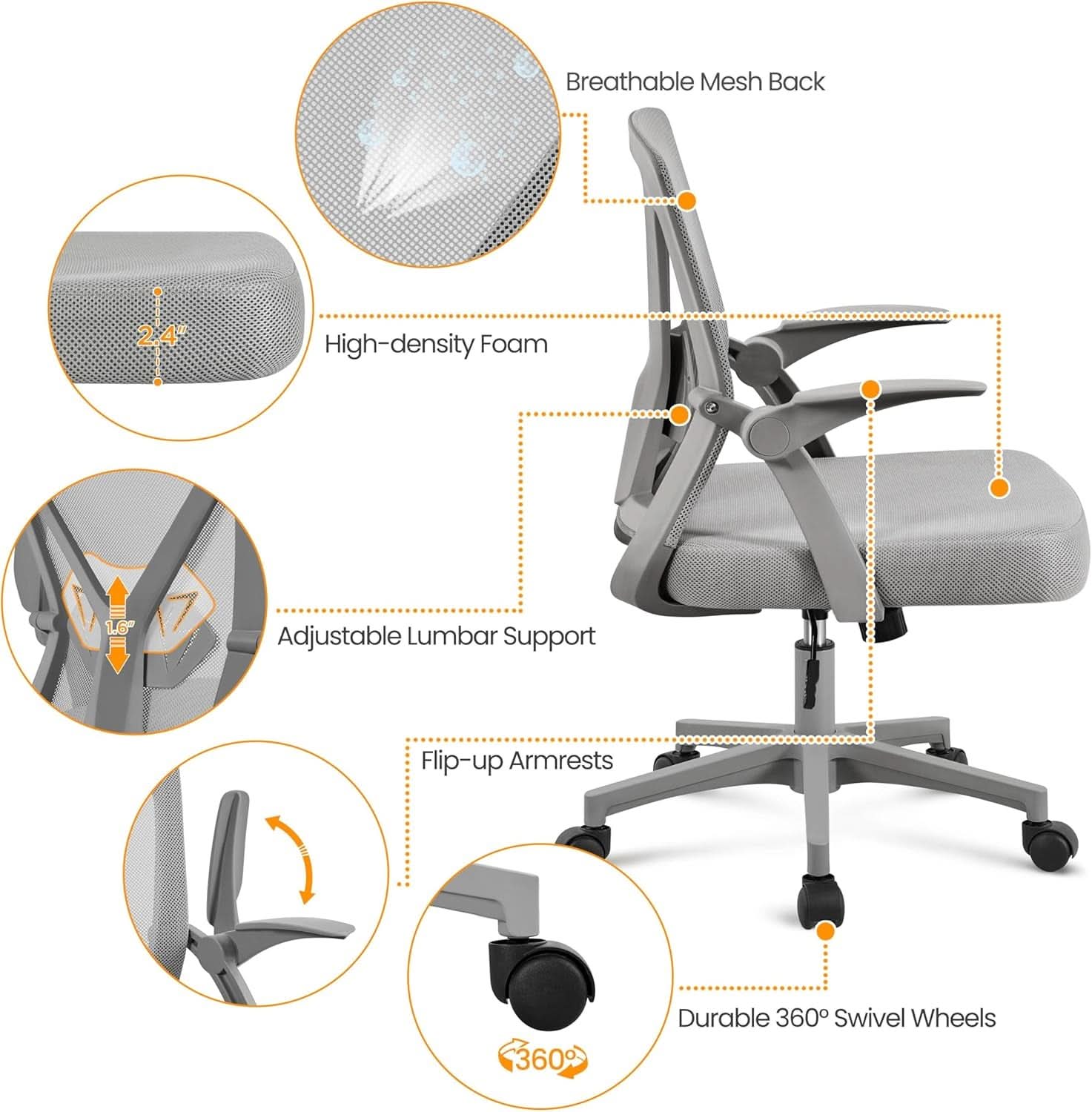 Ergonomic Mesh Office Chair Gray With Adjustable Height