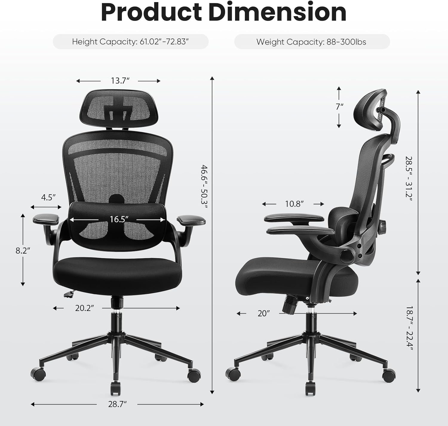 Ergonomic Mesh Office Chair High Back 2D Headrest Black