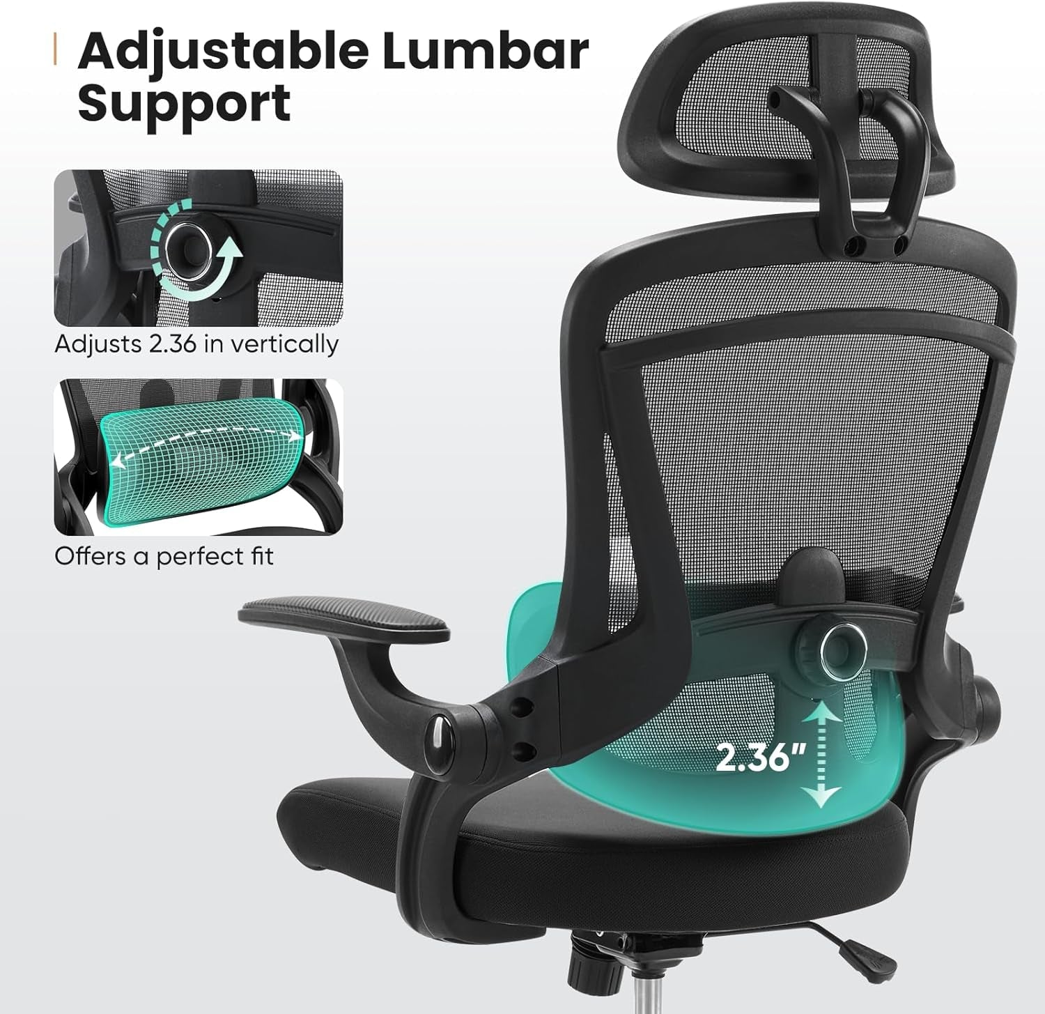 Ergonomic Mesh Office Chair High Back 2D Headrest Black
