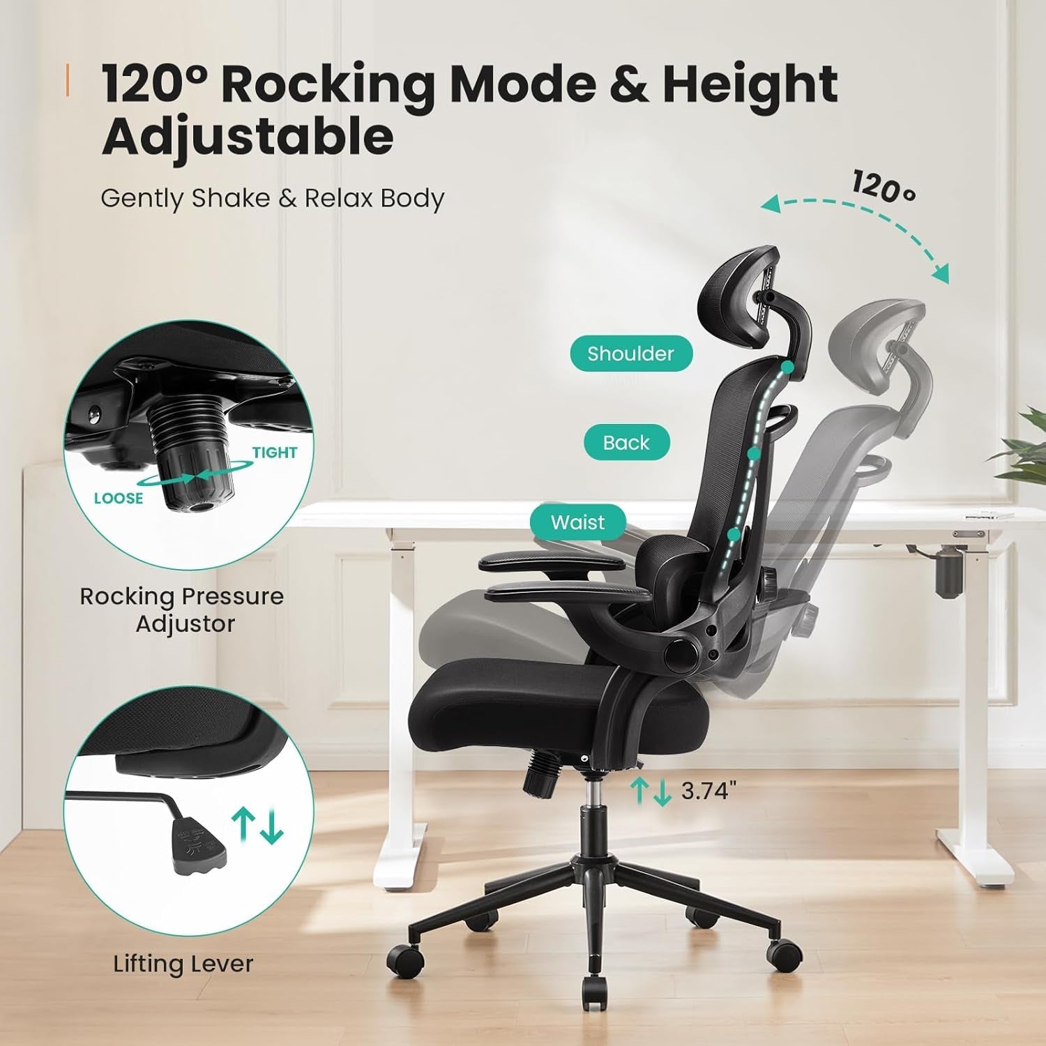 Ergonomic Mesh Office Chair High Back 2D Headrest Black