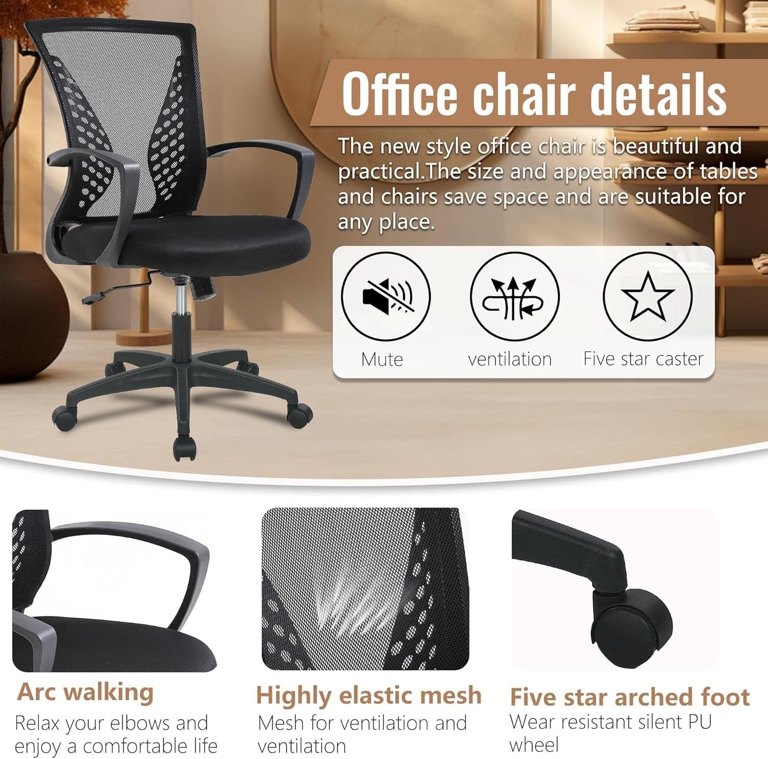 Ergonomic Mesh Office Chair With Adjustable Lumbar Black