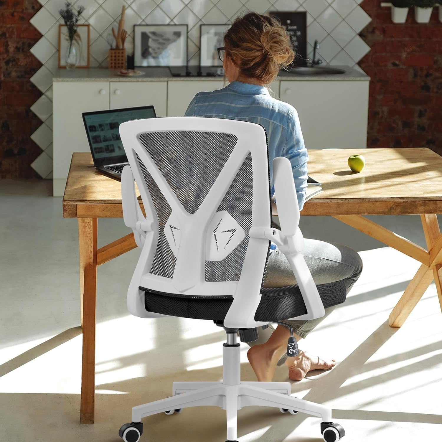 Ergonomic Mesh Office Chair With Flip Up Armrests And Lumbar Support White