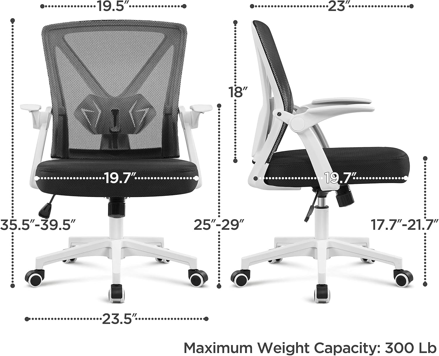 Ergonomic Mesh Office Chair With Flip Up Armrests And Lumbar Support White