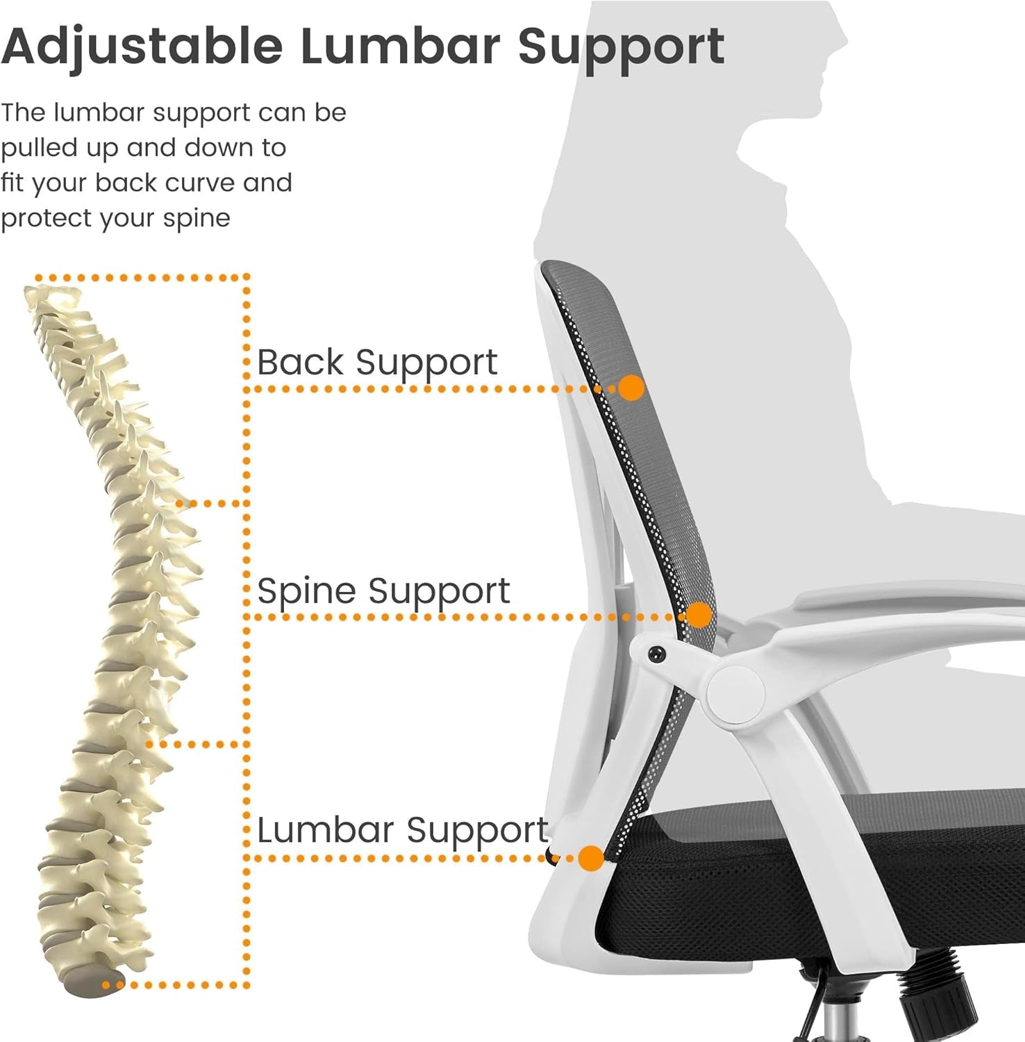 Ergonomic Mesh Office Chair With Flip Up Armrests And Lumbar Support White