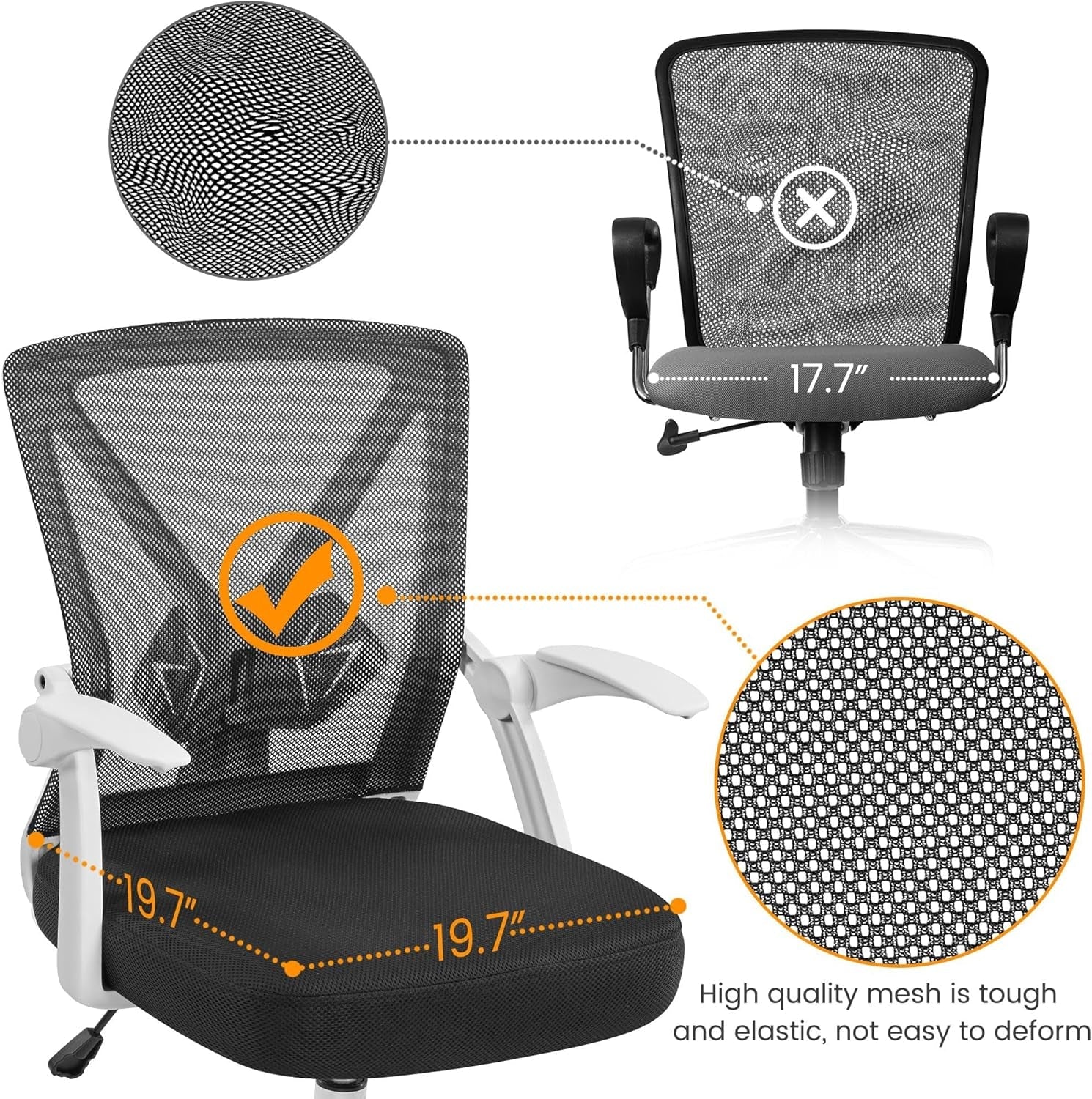 Ergonomic Mesh Office Chair With Flip Up Armrests And Lumbar Support White