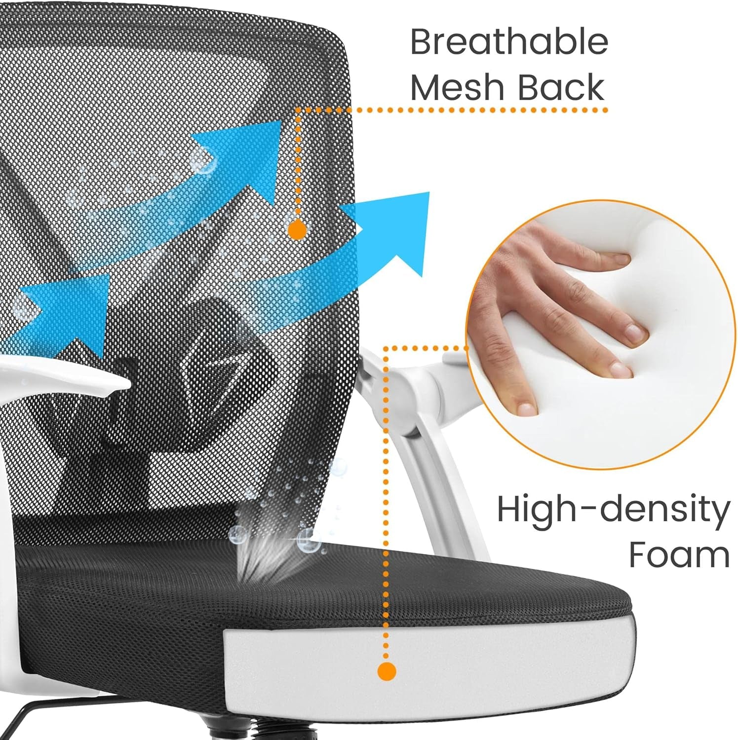 Ergonomic Mesh Office Chair With Flip Up Armrests And Lumbar Support White