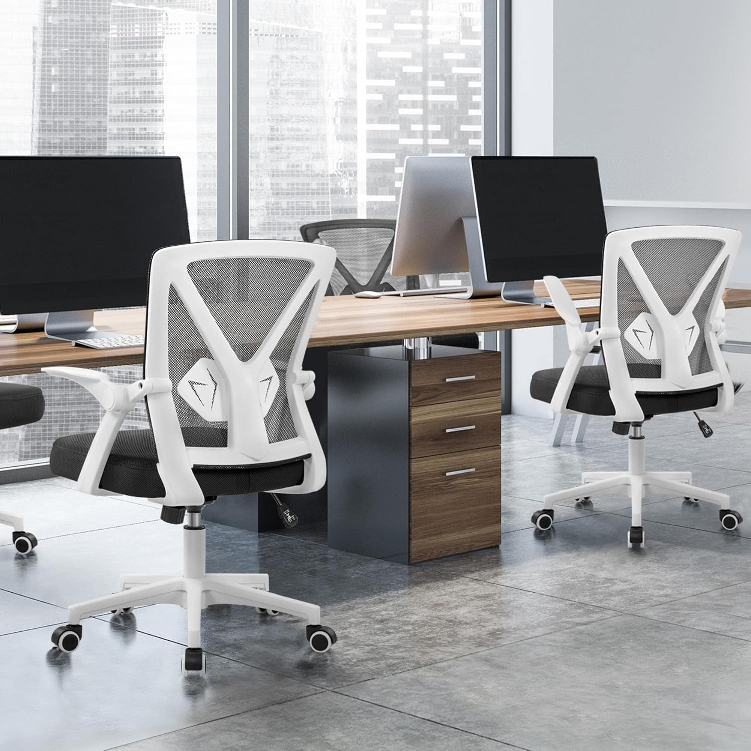 Ergonomic Mesh Office Chair With Flip Up Armrests And Lumbar Support White