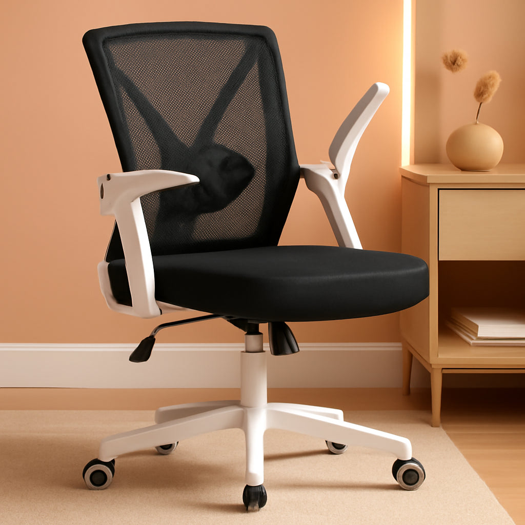 Ergonomic Mesh Office Chair With Flip Up Armrests And Lumbar Support White