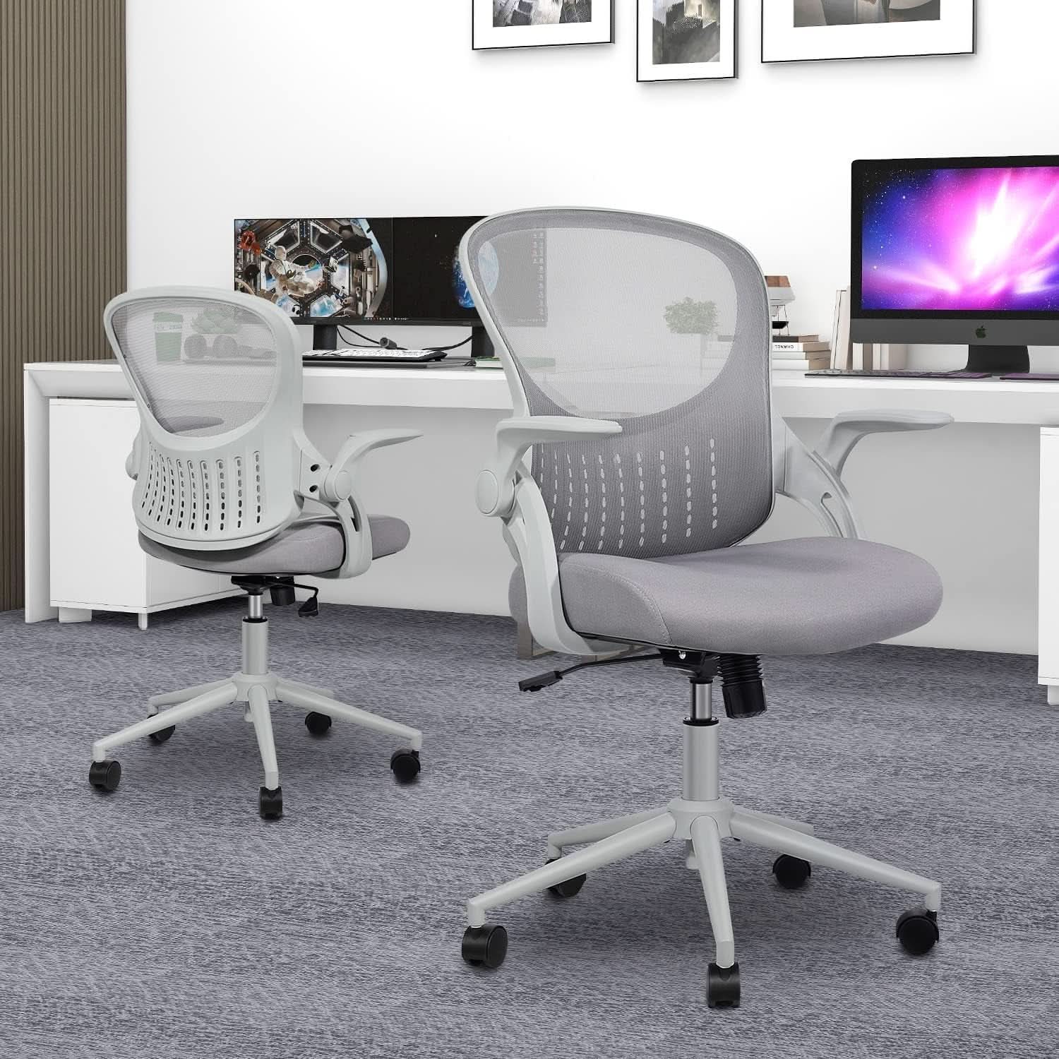 Ergonomic Mesh Office Chair With Flip Up Armrests Grey