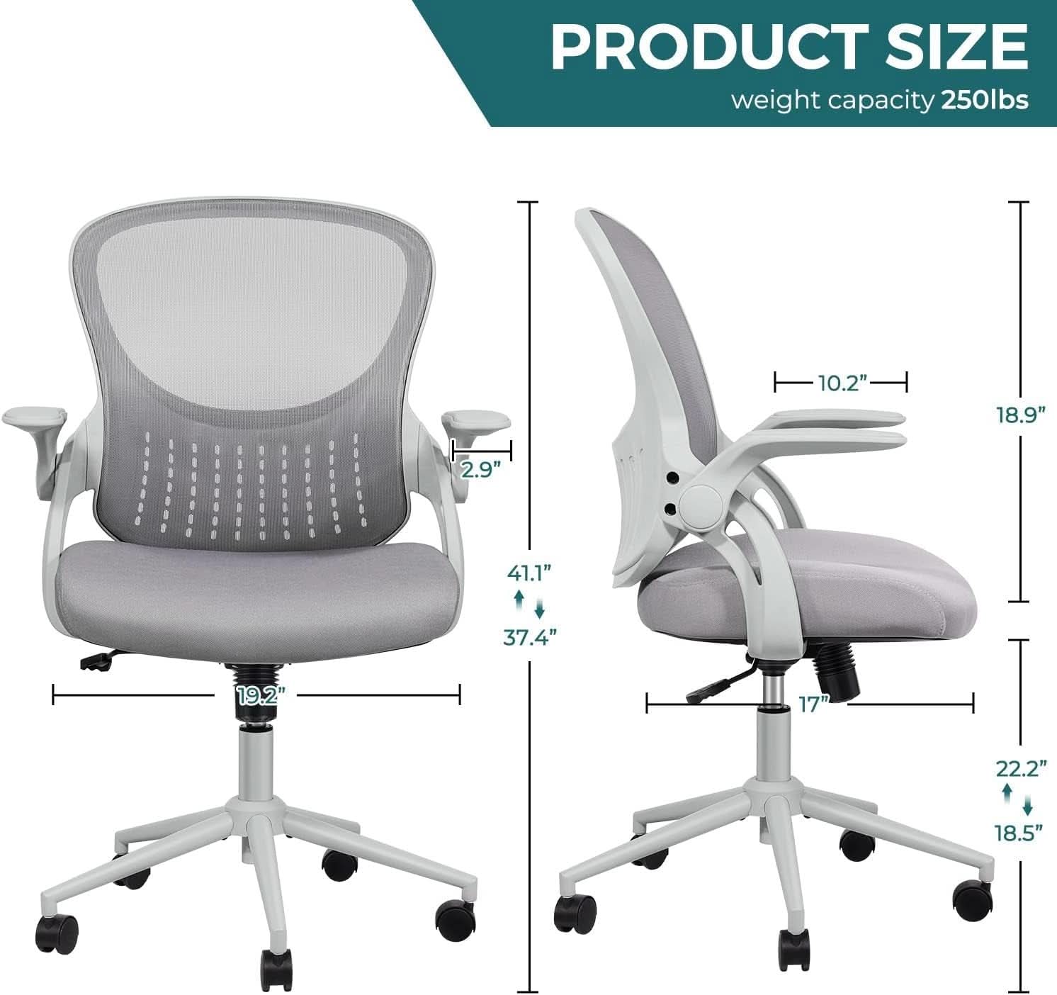 Ergonomic Mesh Office Chair With Flip Up Armrests Grey