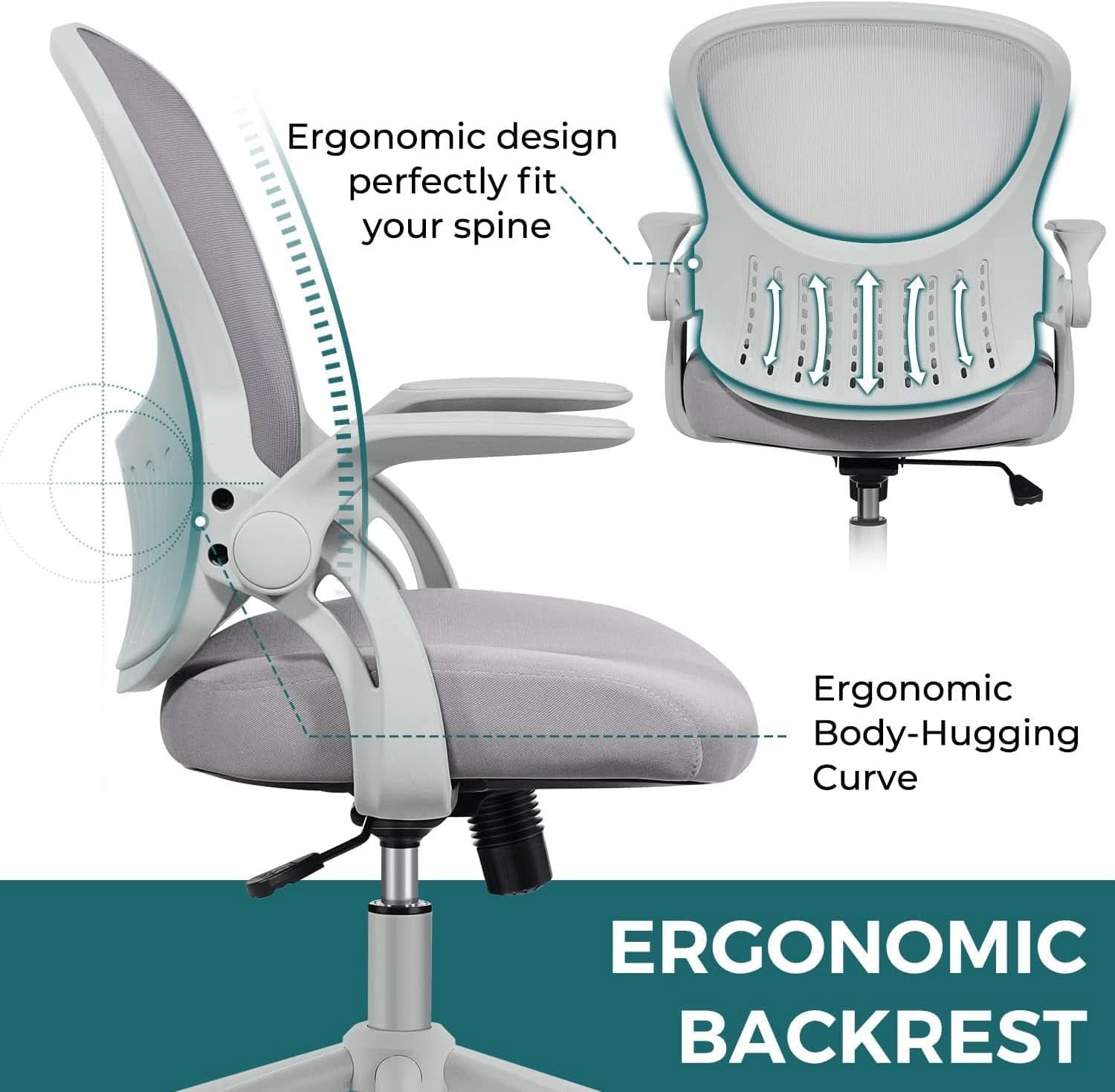 Ergonomic Mesh Office Chair With Flip Up Armrests Grey