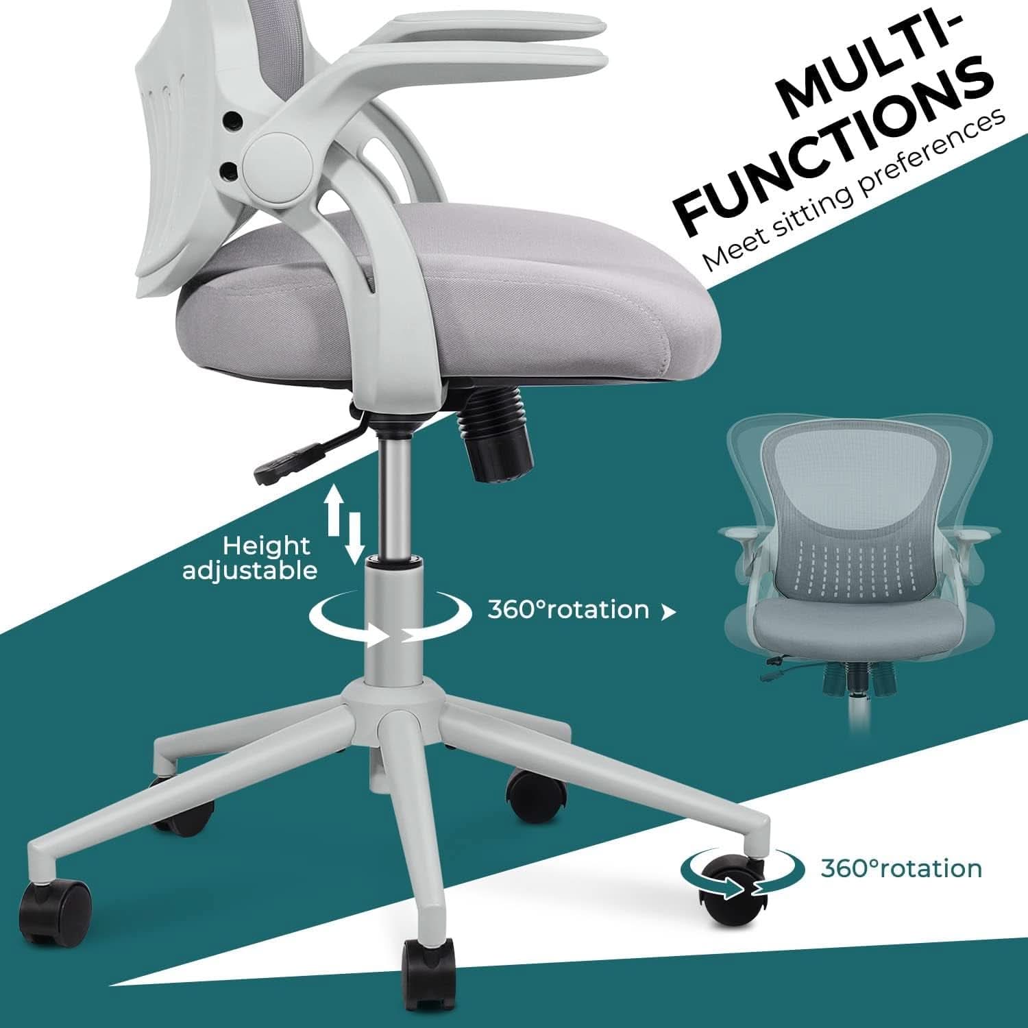 Ergonomic Mesh Office Chair With Flip Up Armrests Grey