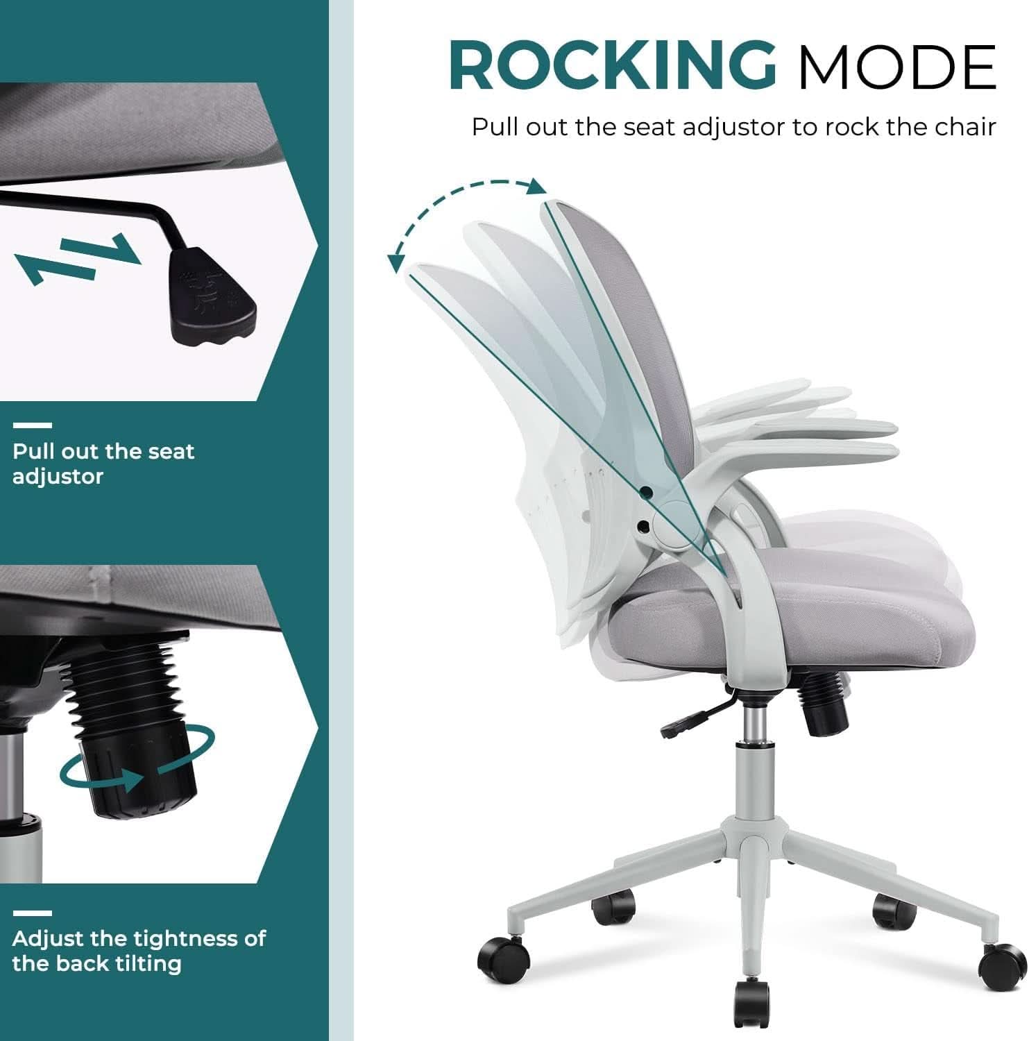 Ergonomic Mesh Office Chair With Flip Up Armrests Grey