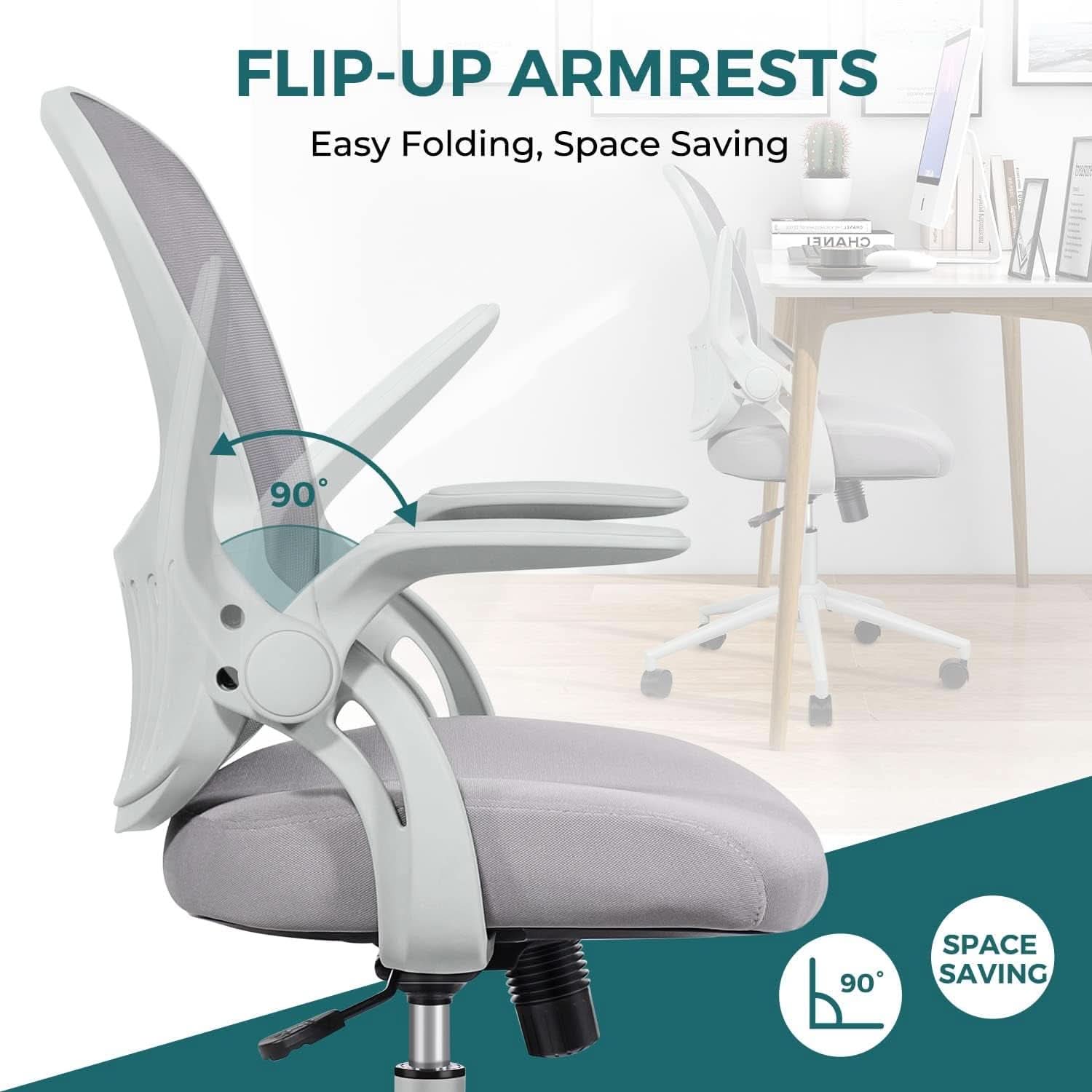 Ergonomic Mesh Office Chair With Flip Up Armrests Grey