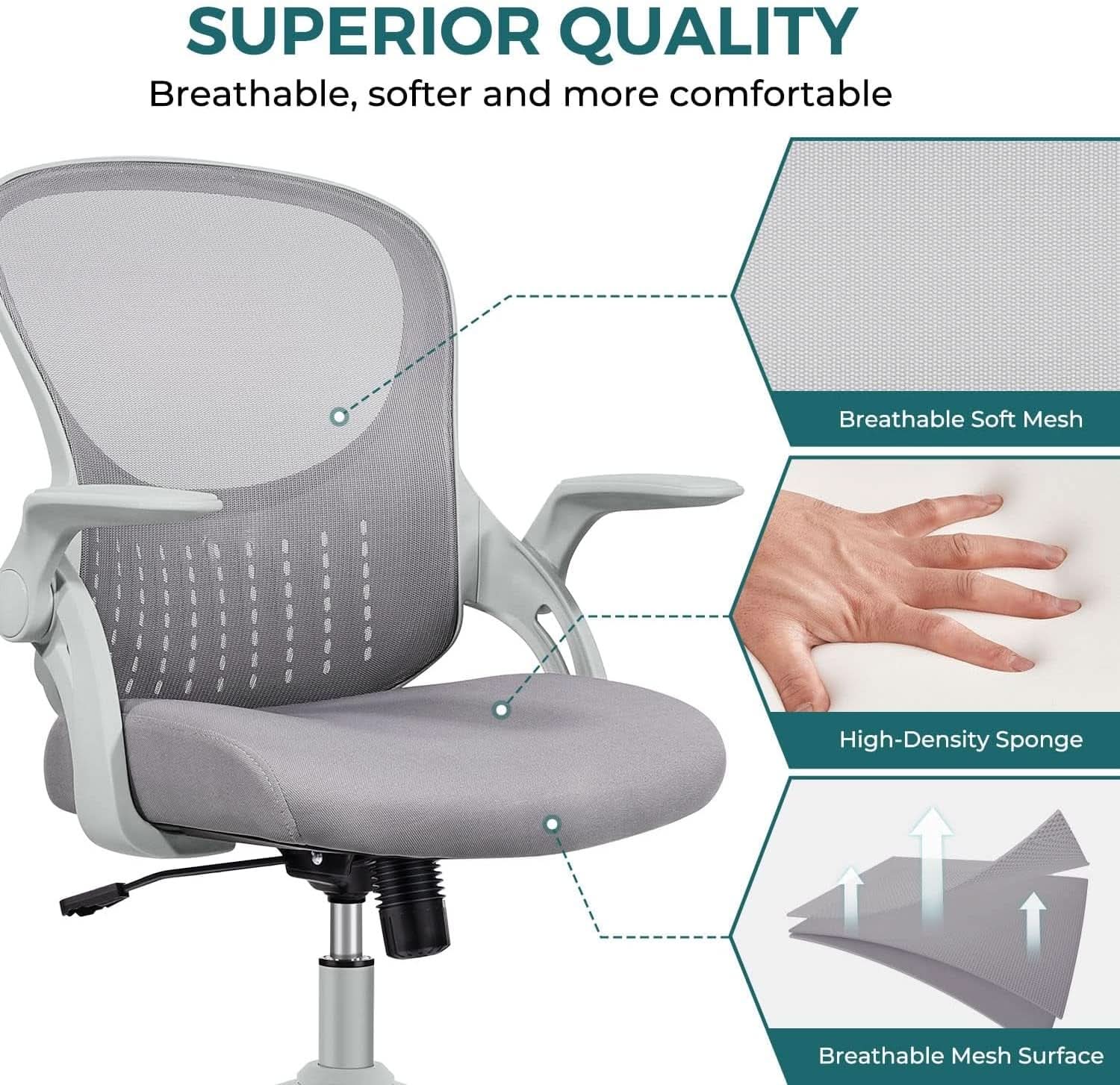 Ergonomic Mesh Office Chair With Flip Up Armrests Grey