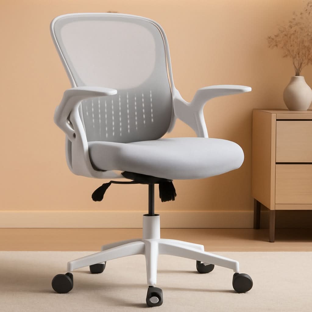 Ergonomic Mesh Office Chair With Flip Up Armrests Grey