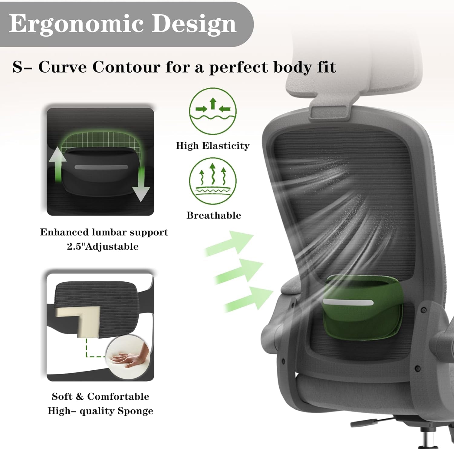 Ergonomic Mesh Office Chair With High Back And Adjustable Lumbar